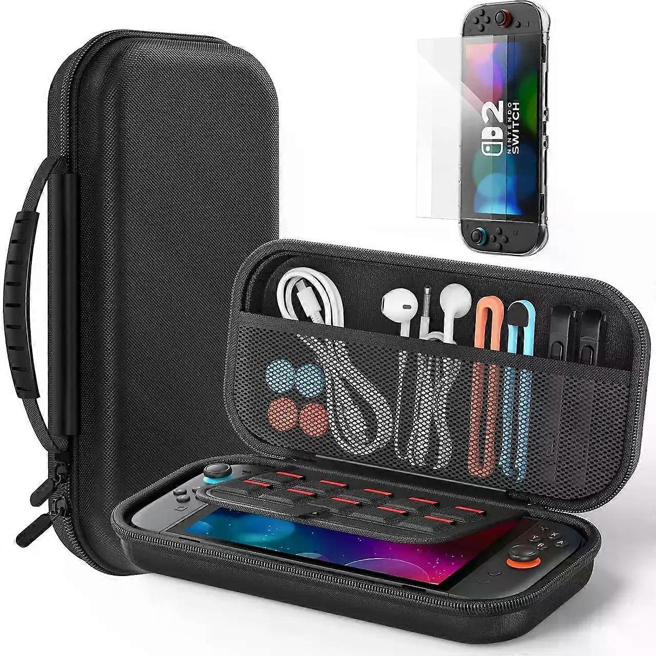 Switch Case for Nintendo Switch 2 (2025) with 2pcs Screen Protectors, Hard Shell Carry Case with Soft Lining, 10 Card Slots, Durable Ballistic Nylon, 