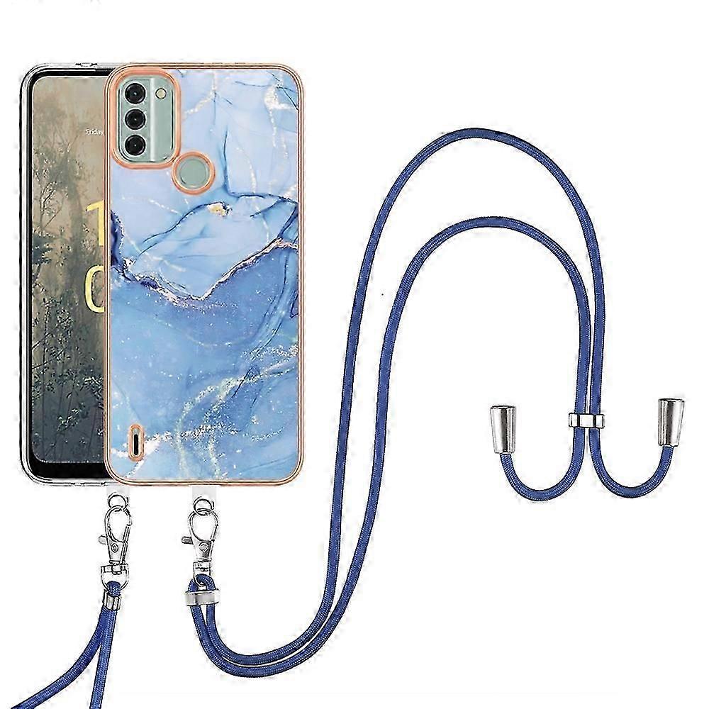 For Nokia C31 Electroplating Marble Dual-side IMD Phone Case with Lanyard