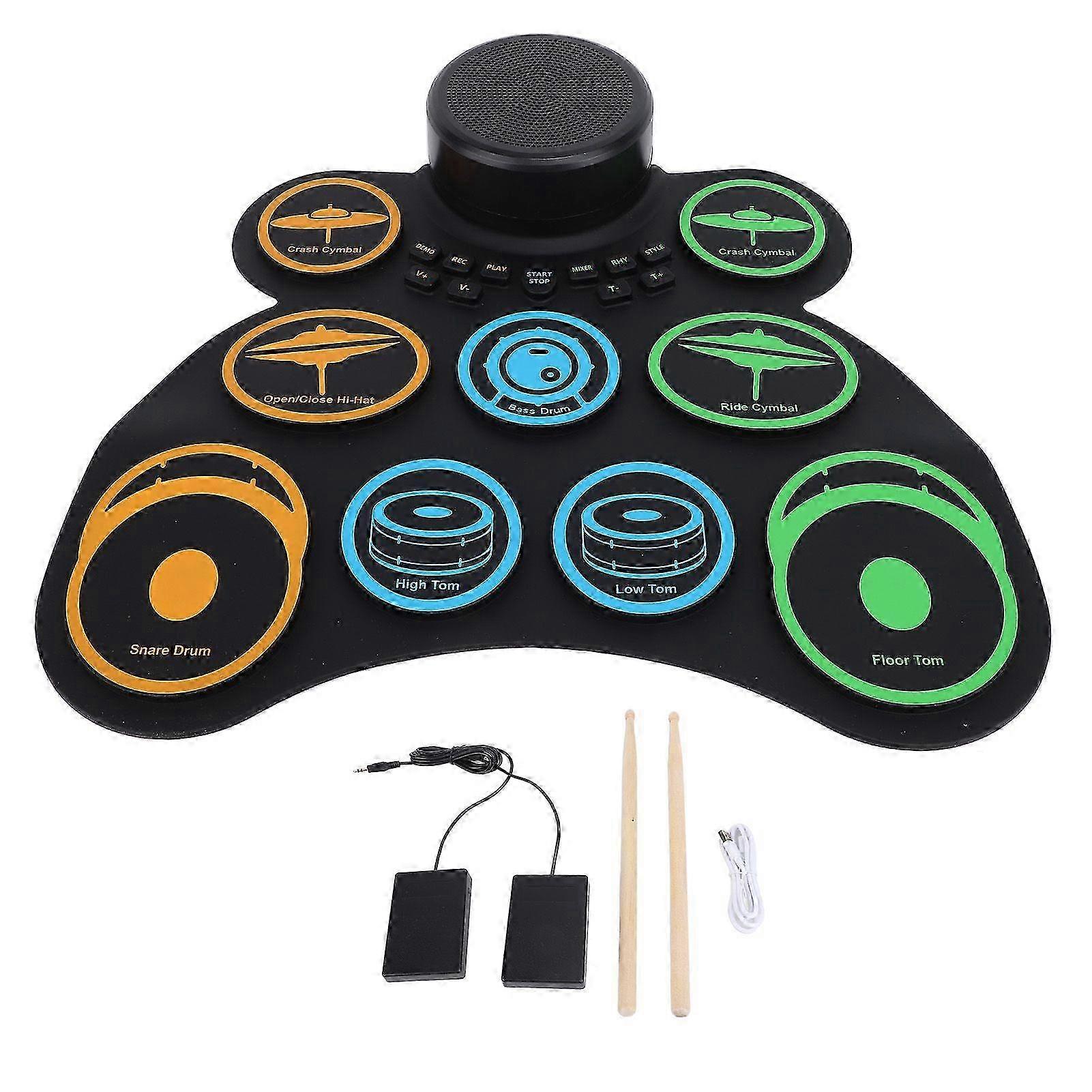 Electronic Drum Set Rechargeable Built in Speaker Multiple Sound Effects Portable Foldable Electronic Practice Drum