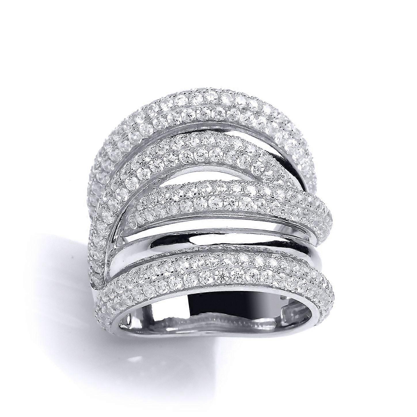 Jewelco Λονδίνο Κυρίες Ασημένια Κυβικά Ζιρκονία 6 Σειρές Pave Crossover Φόρεμα Δαχτυλίδι