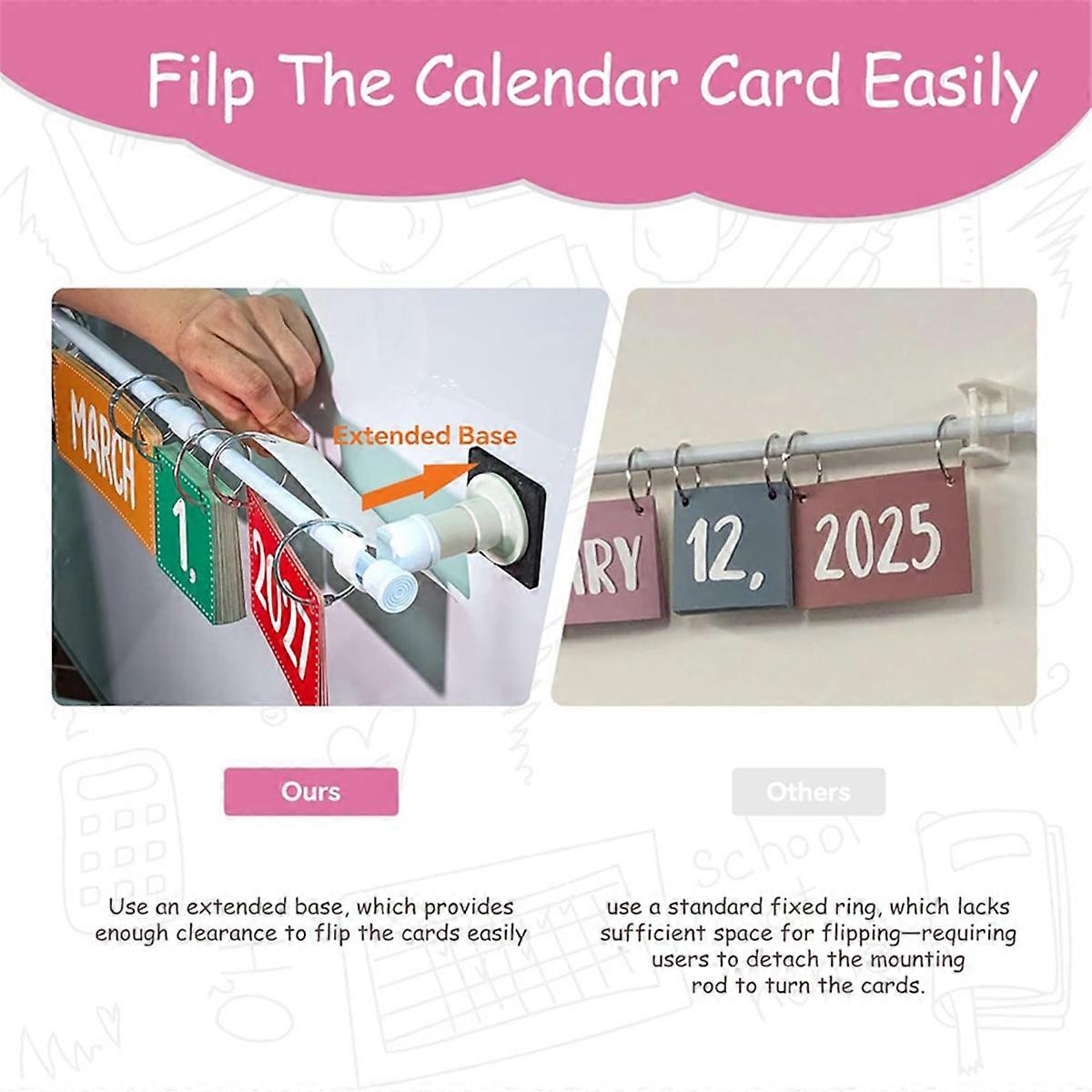 Classroom Calendar Bulletin Board Set Colorful Flip Calendar with Holder for Classroom Decor, Includes 54 Date Cards