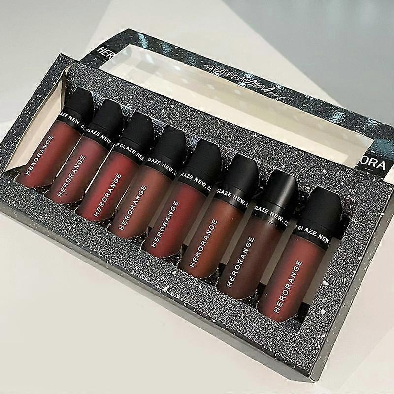 Sett med langvarig leppestift, 8 stk. matt lipgloss for kvinner, blanke fargede lipgloss-stifter, sminketilbehør for jenter og kvinner