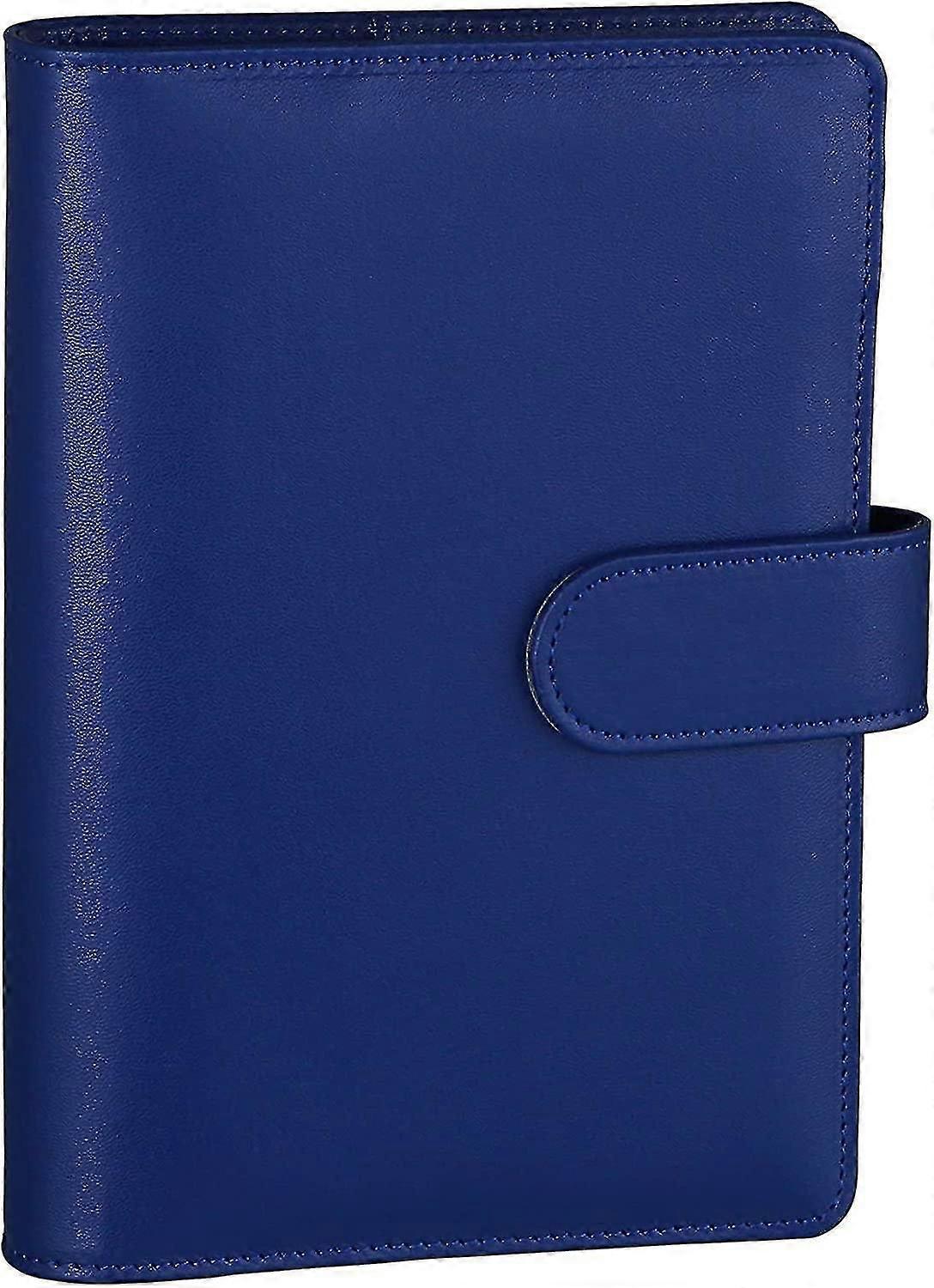 A6 Pu Leather Budget Binder Refillable 6 Ring Notebook Binder With Magnetic Buckle, Navy Blue