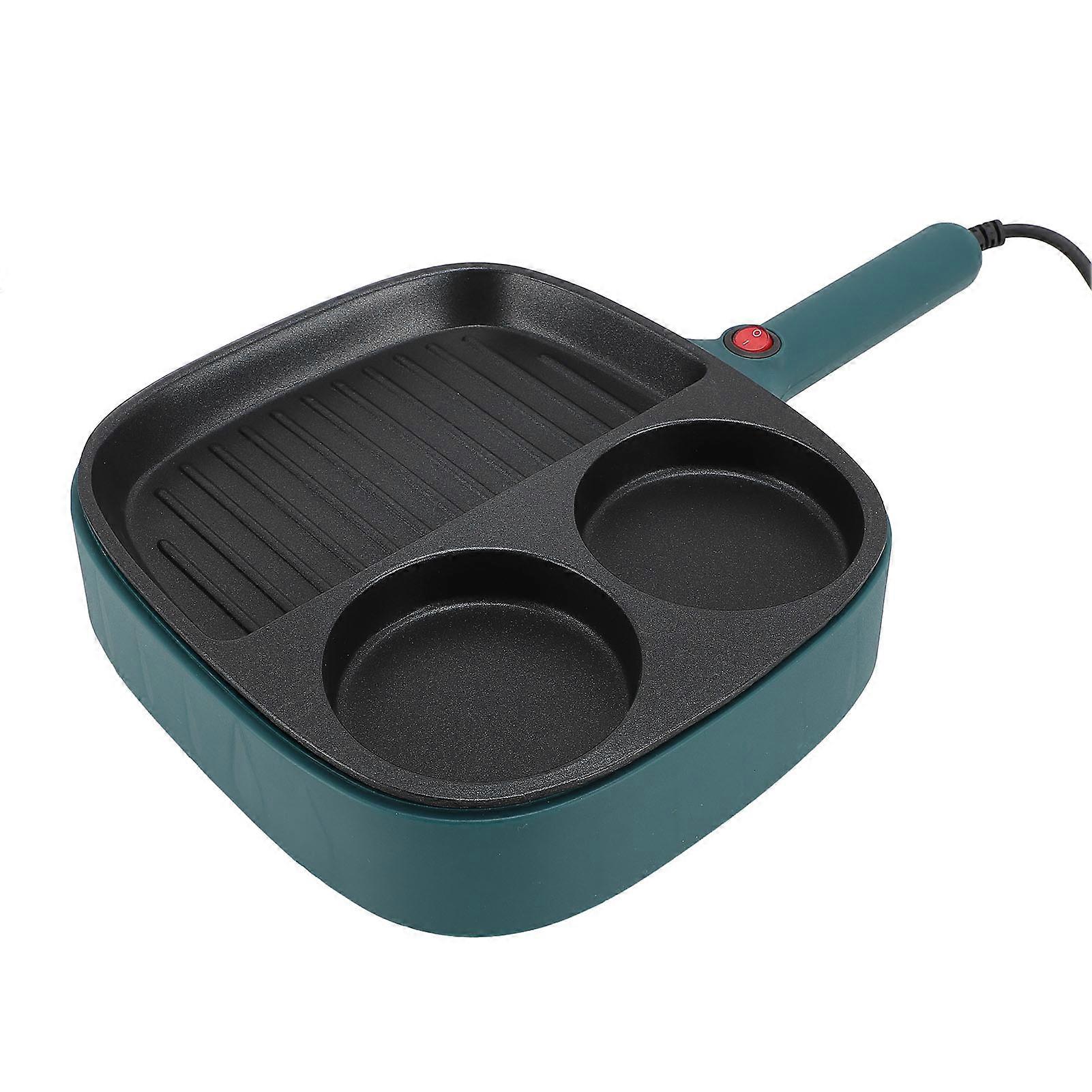 Nonstick Breakfast Frying Pan 2 Section Steak and Egg Frying Pan Divided Grill Pan with Long Handle for Steaks Eggs Burgers Pancake EU Plug 220V