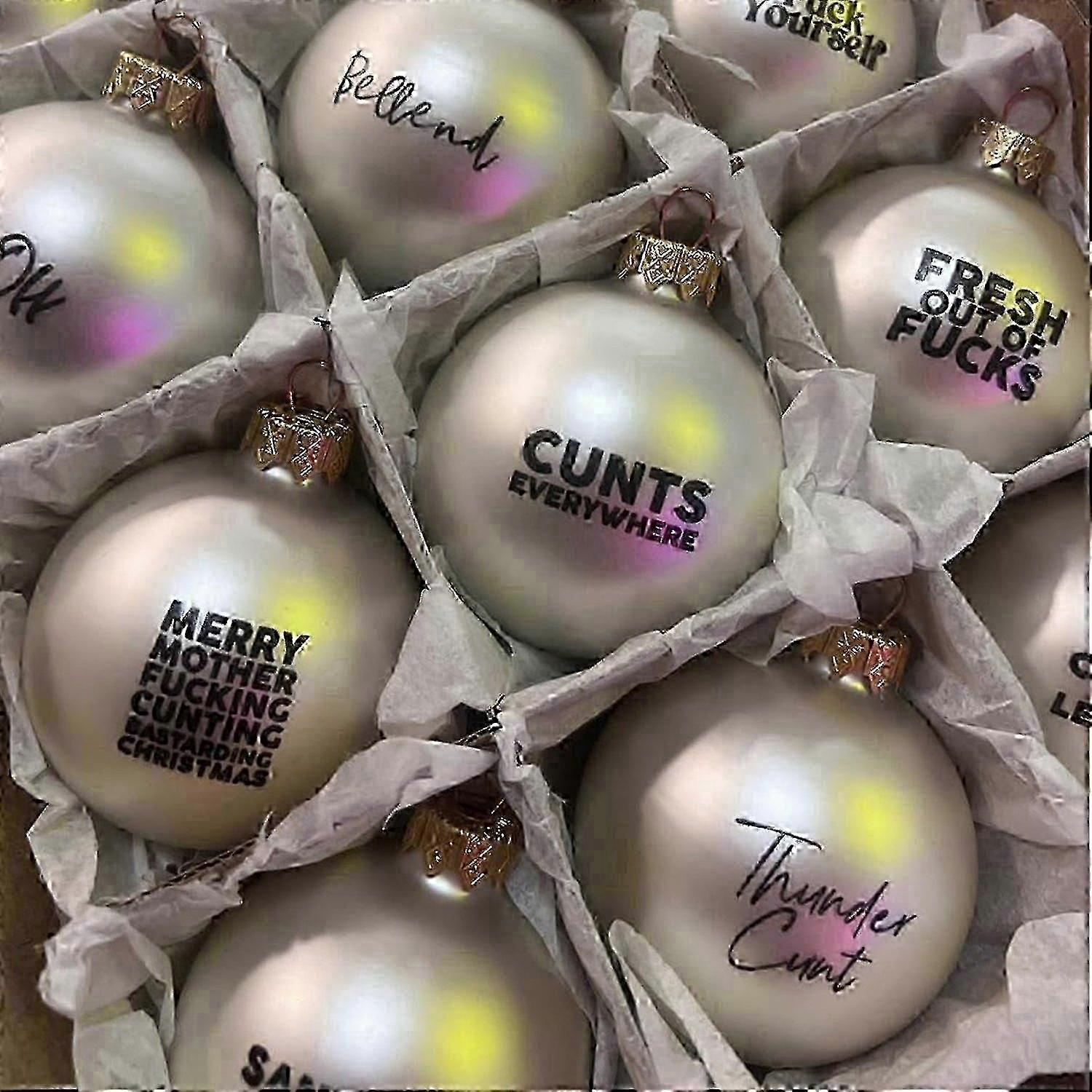 2024 Sweary Christmas Baubles, Set of 12, Fun & Offensive Tree Ornaments