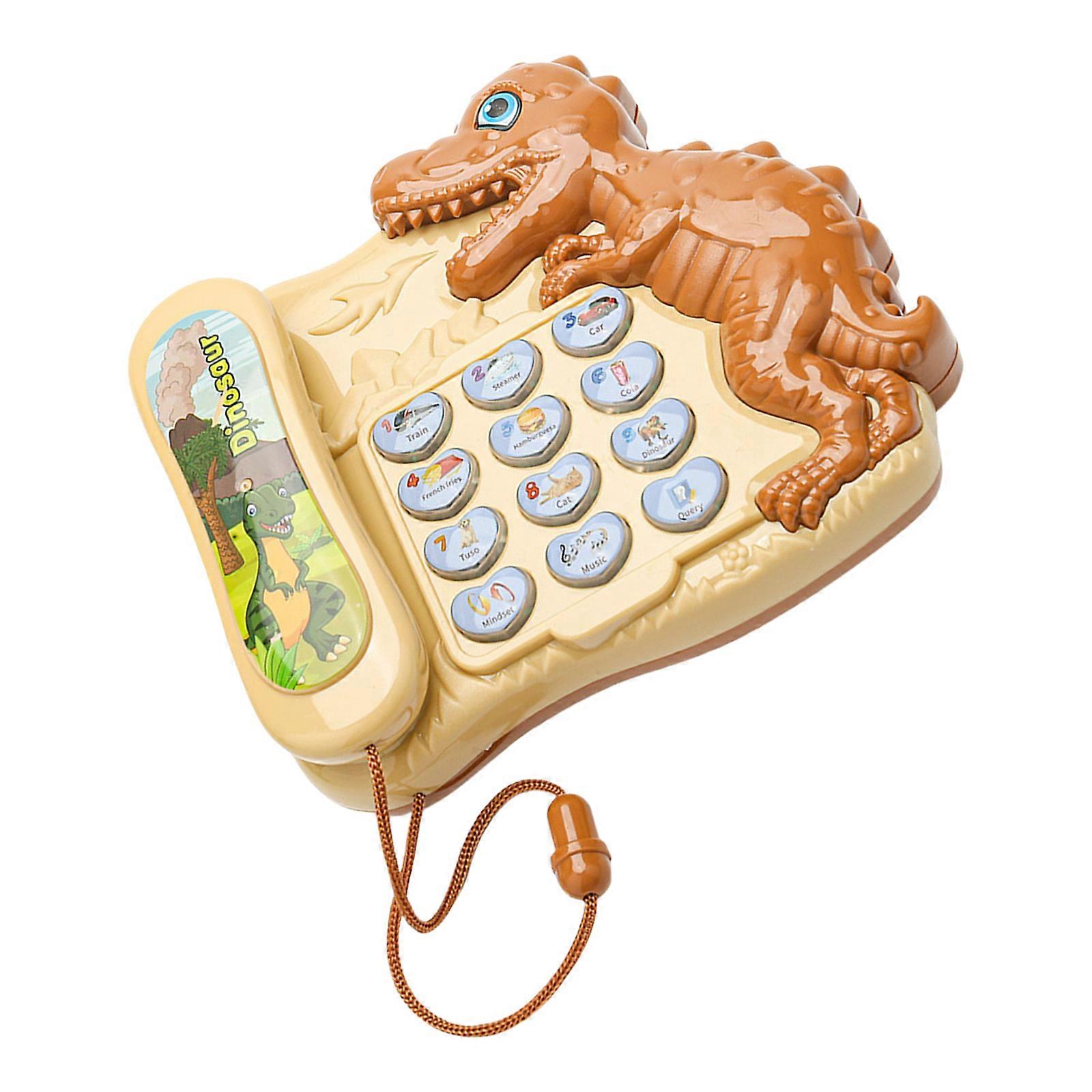 Dinosaur Themed Educational Toy With Storytelling Function Interactive Role Play Telephone For Cognitive Development Ages 3+  Khaki