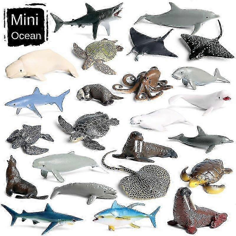 Mini Sea Life Animals: Dolphin, Rays, Shark, Turtle Model Action Figures for Kids