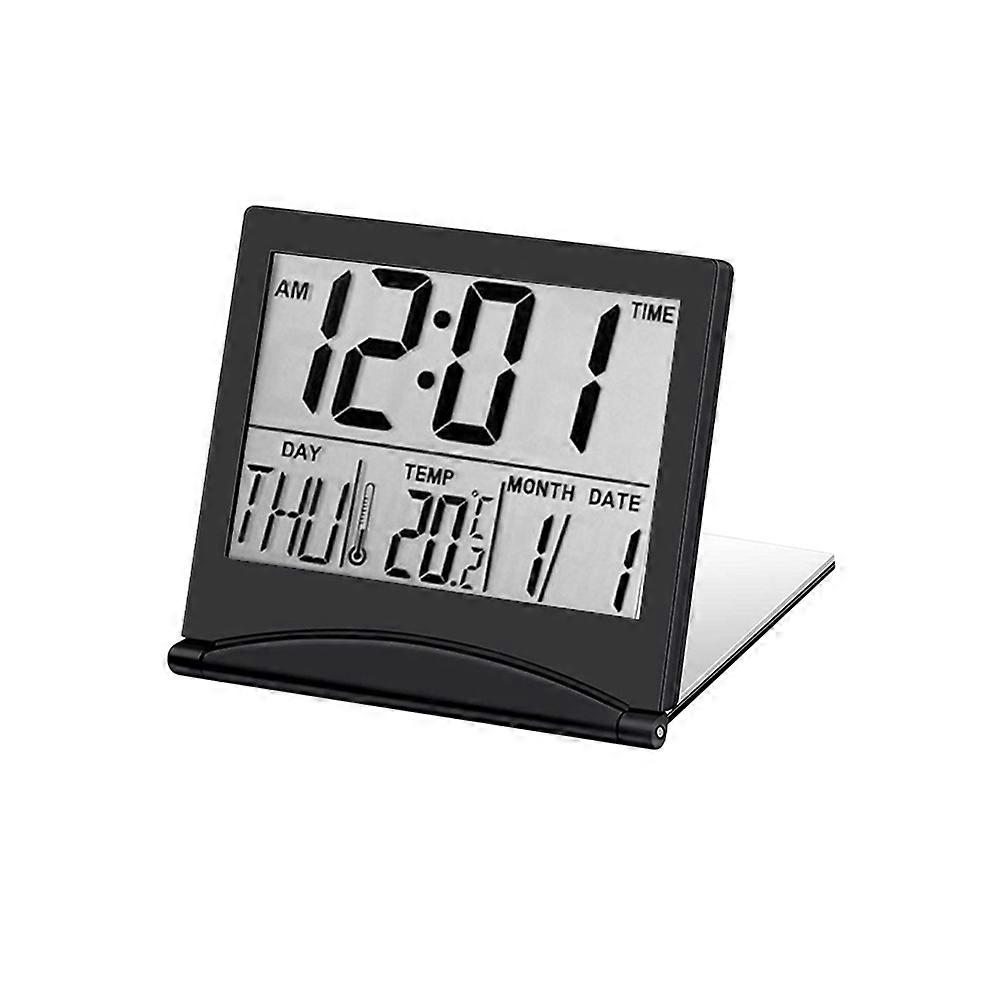 Electronic Folding LCD Digital Alarm Clock Black