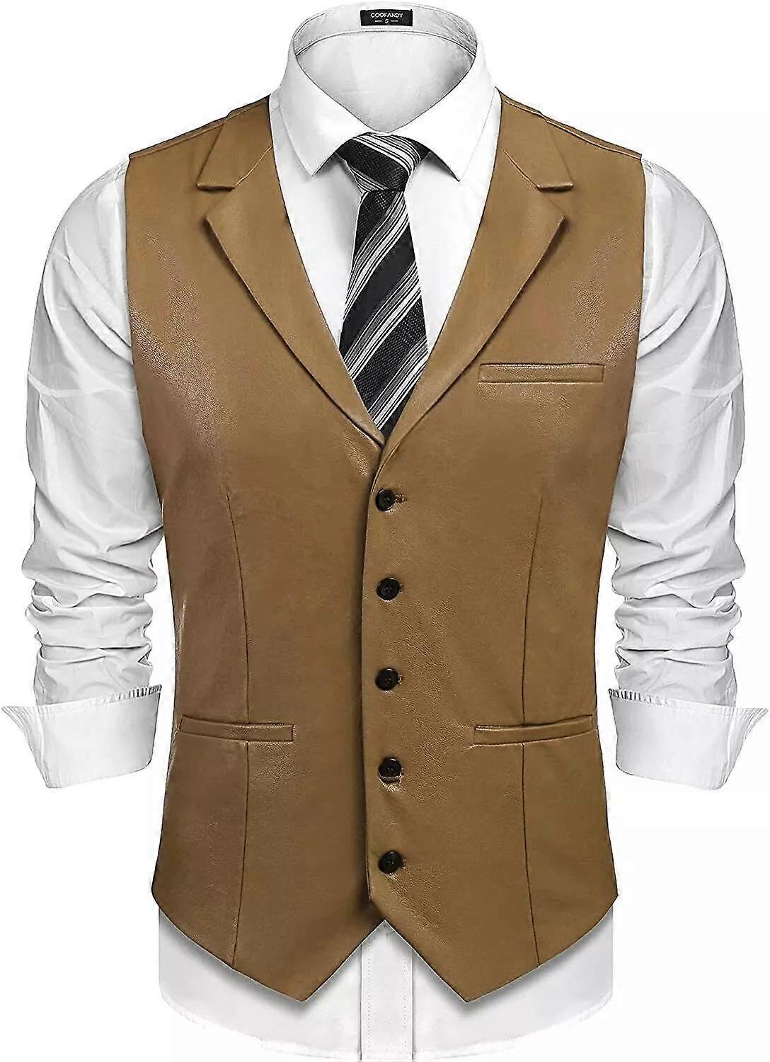 AL KHALID Weste Herren Echtleder Lammleder Klassische Knopfjacke Lederweste Western