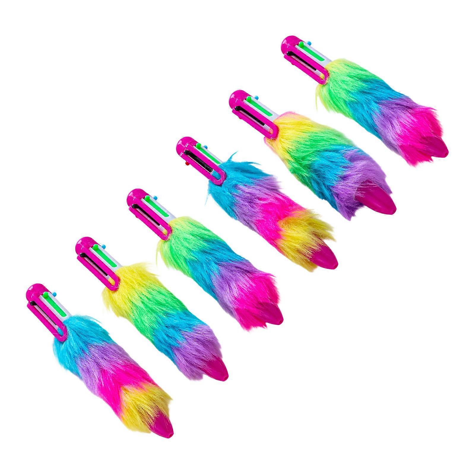 6 In 1 Ballpoint Pen With Plush Barrels 6Colors Quick Switching Design For Students Professional Reusable Refill System Multicolor