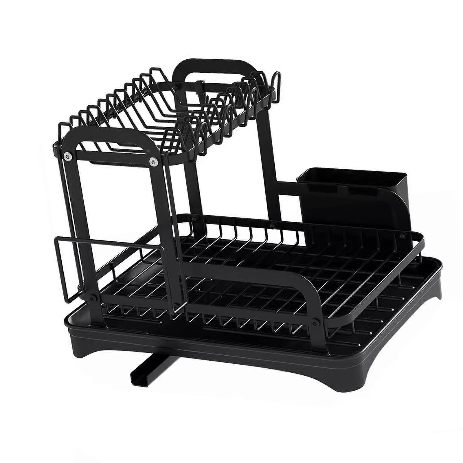 Stylish Efficient 2 Level Dish Organizers Craft from Sturdy Iron Materials with Water Draining Tray Home Organization Multicolor