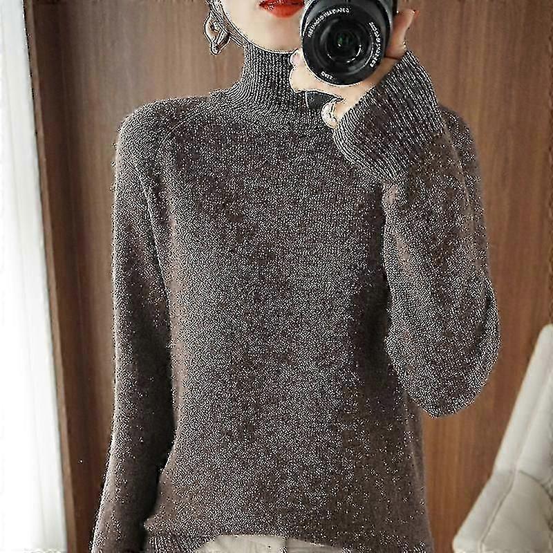 Forår, efterår og vinter Kashmirtrøje til kvinder Turtleneck Pullover Slank ensfarvet varme af høj kvalitet H