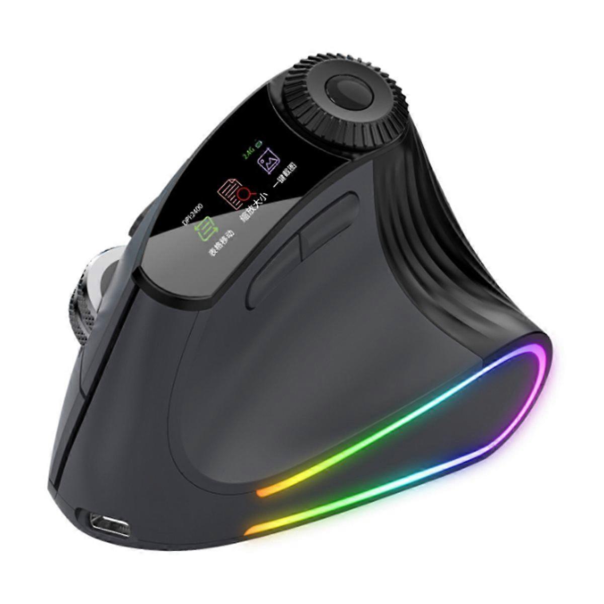 Bluetooth Wireless Vertical Mouse with OLED Screen Rechargeable USB Wired Gaming Mouse 4800DPI Spee