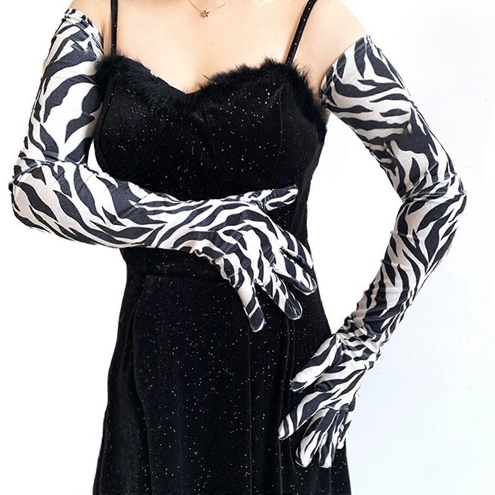 Gants élégants pour femmes, style opéra, pour danse ou soirée, avec motif léopard multicolore. Parfaits pour les occasions formelles.