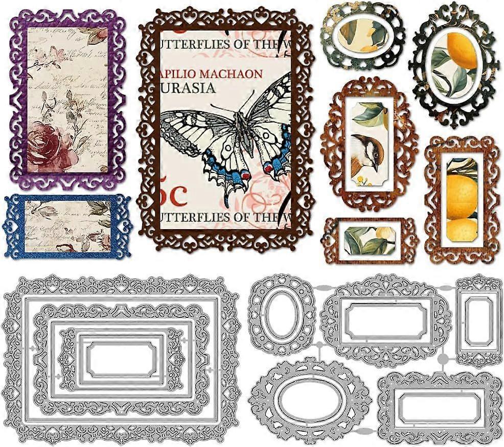 Picture Frames Metal Die Cuts Vintage Label Border Cutting Dies Stencil Backgrounds Frame Embossing Scrapbooking Cuts Template for DIY Scrapbooking Cr