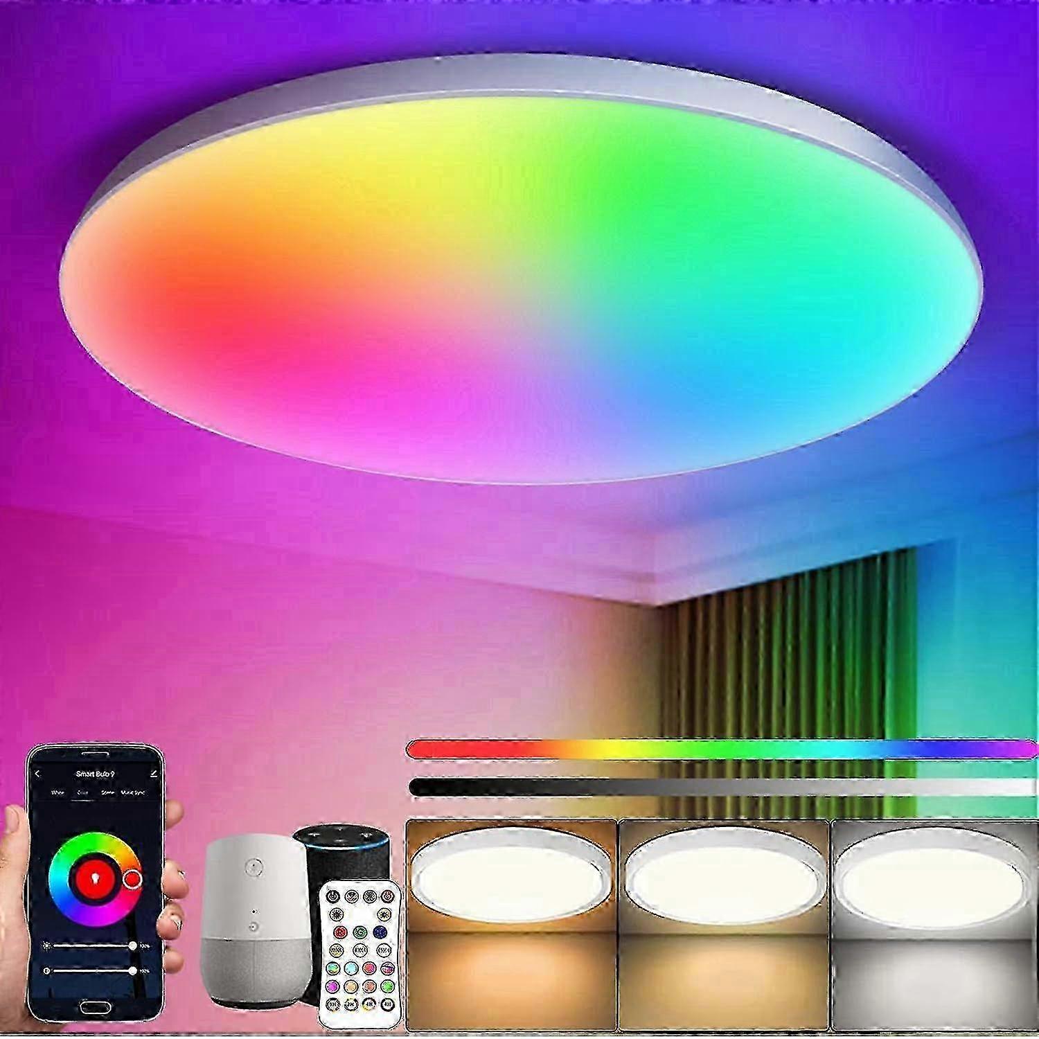 w Dimmable LED Ceiling Light, Smart Color Ceiling Light Fixture with Alexa, Ceiling Lamp with Remote Control and APP Control for Bedroom, Living R