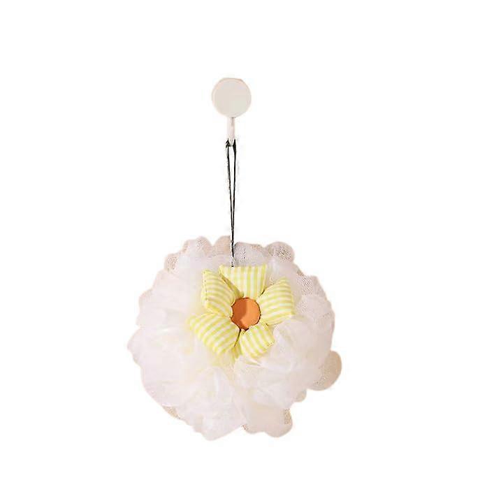 Bath Shower Loofah with Yellow Striped Bow, Soft White Mesh for Gentle Exfoliating