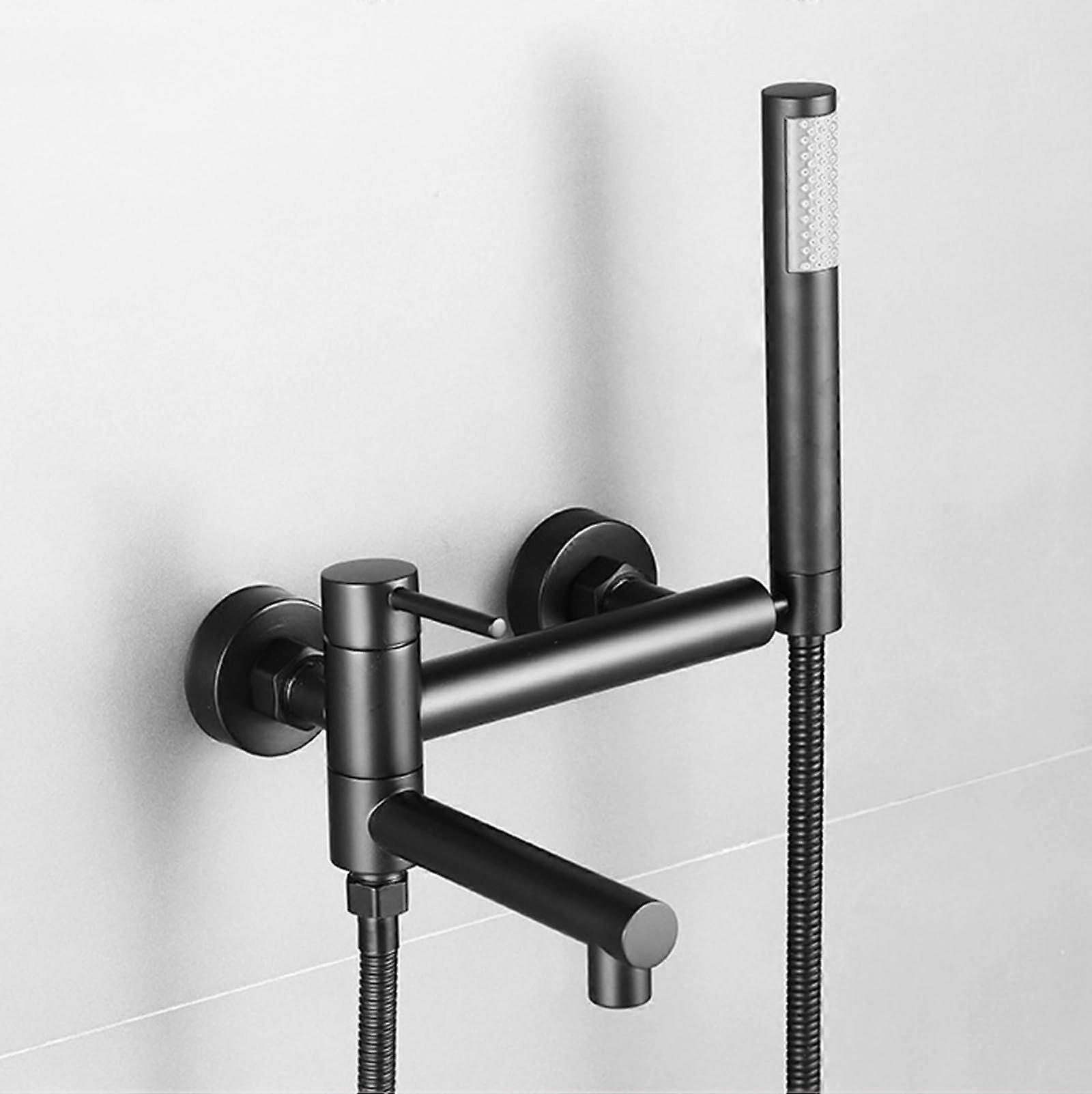 Bathroom Tub Faucet with Single Handle, Rotating Shower Head and Hose, Black