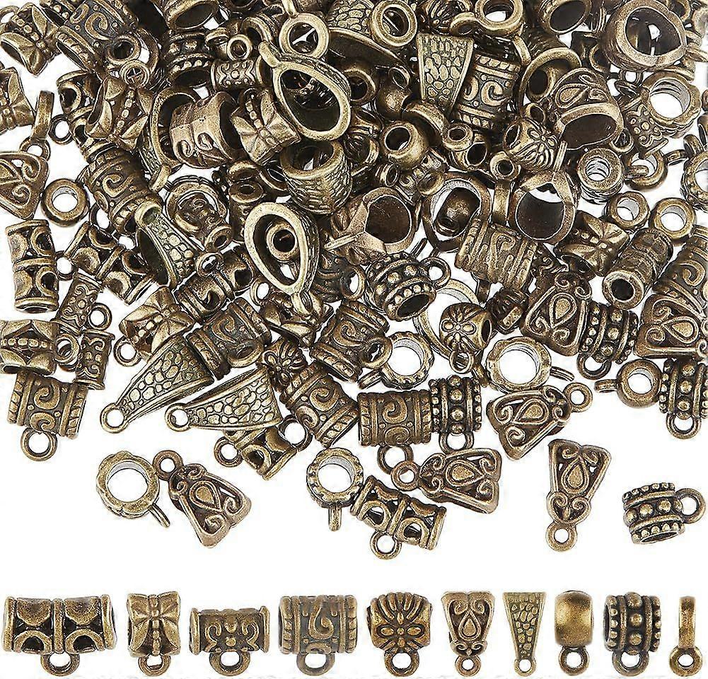 1 Box 200Pcs 10 Styles Tibetan Bail Beads Bulk Clasp Bail Beads Rondelle Connectors Loose Spacer Hanger Linker with Charms Loop for Jewelry Making DIY