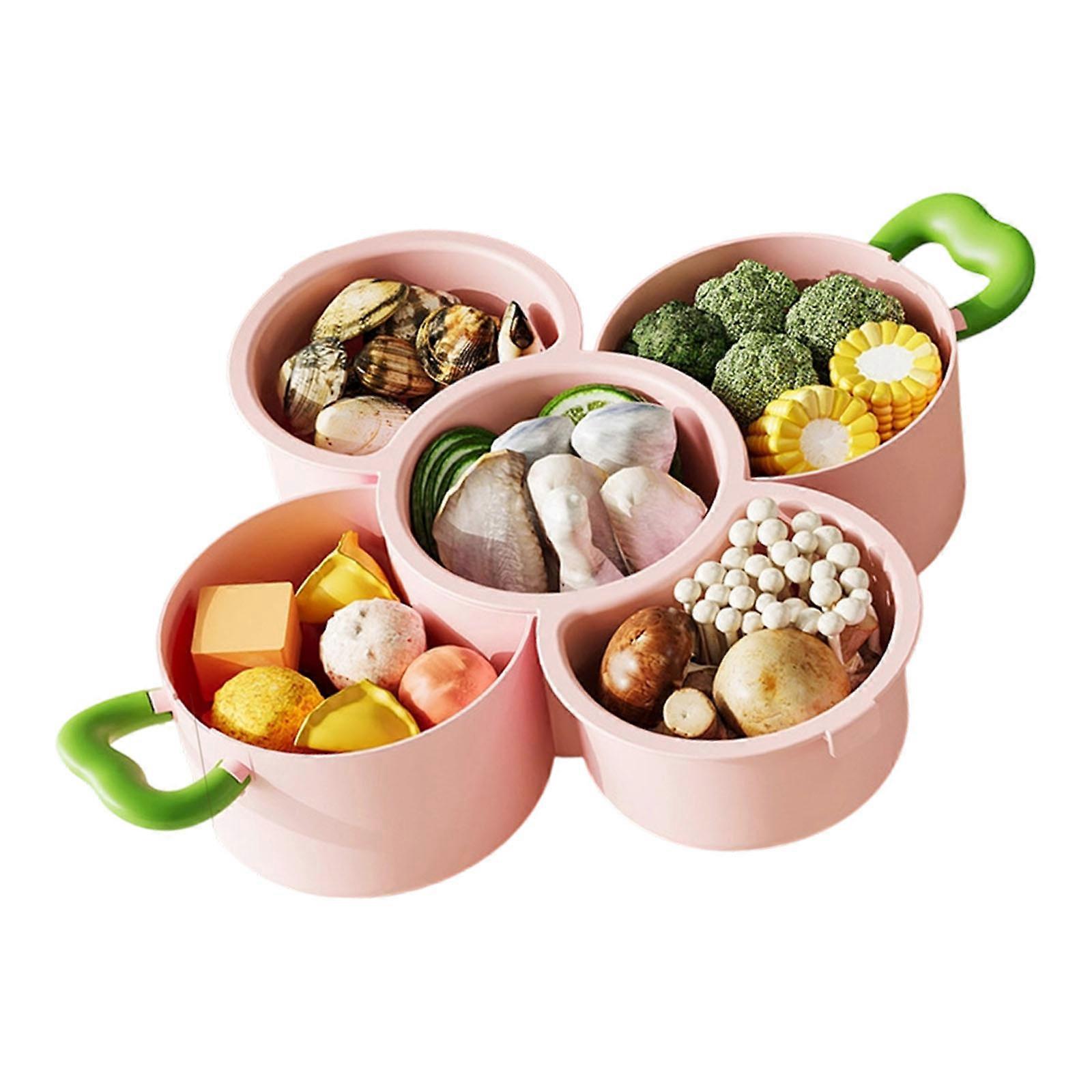 Easy Cleaning Stackable Food Tray Divided Compartments Draining Function For Freshness Produce Prep Kitchen Aid  Pink