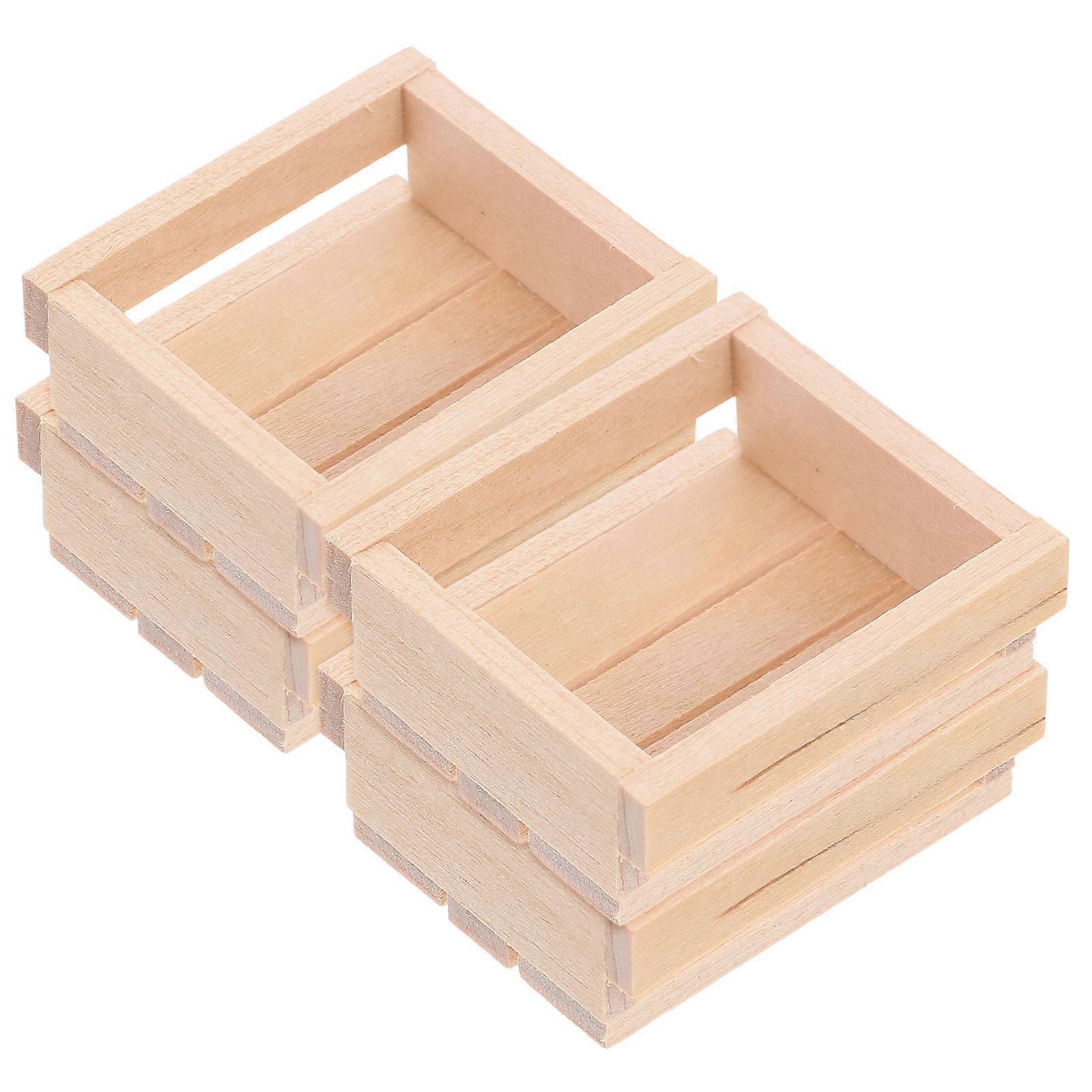 Miniature Wooden Storage Crates for Dollhouse Use 4Pcs Set Khaki