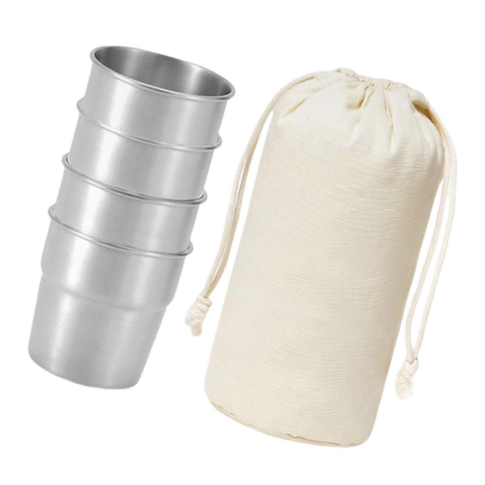 4 قطع محمولة الشاي القهوة الحليب البيرة القدح تكديس التخييم كوب ماء الفولاذ المقاوم للصدأ كوب الشرب للسفر في الهواء الطلق الفضة