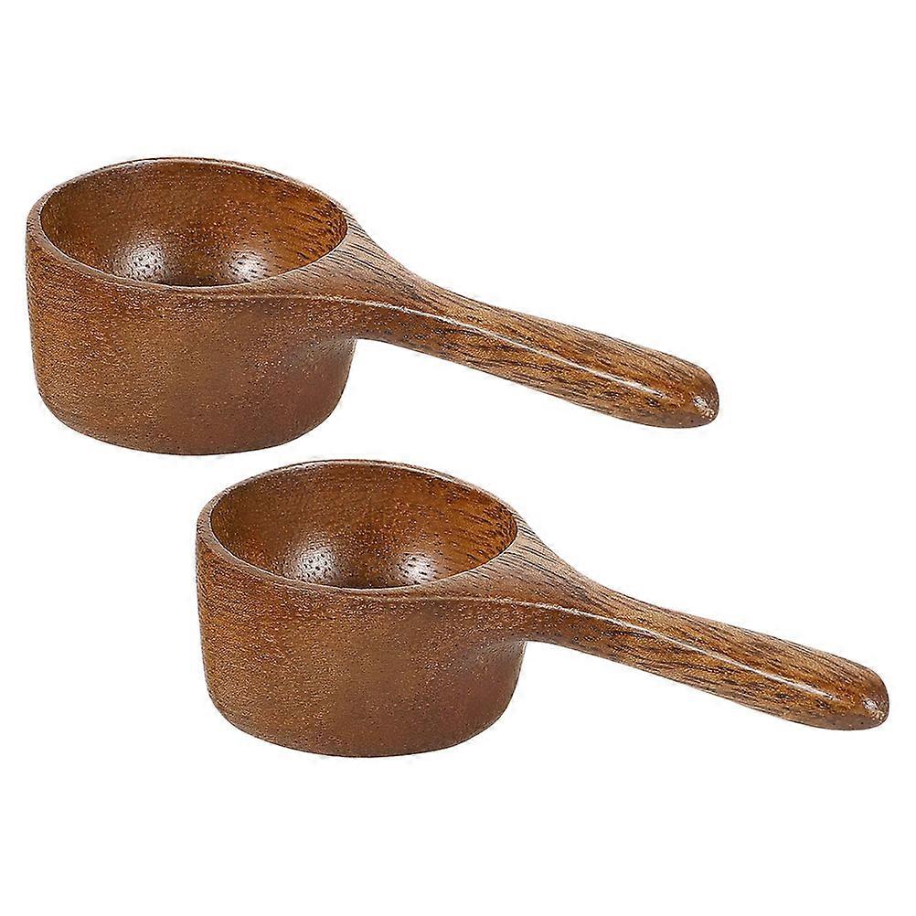 Brown Wooden Measuring Spoons for Kitchen Use Precise Coffee Scoop 2Pcs