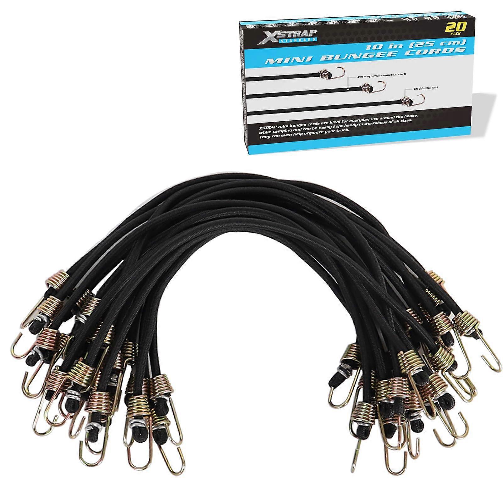 10Inch Mini Bungee Cords with Scratch Resistant Hooks for Tarp, Cargo and Outdoor Use, Black, 20 Pack