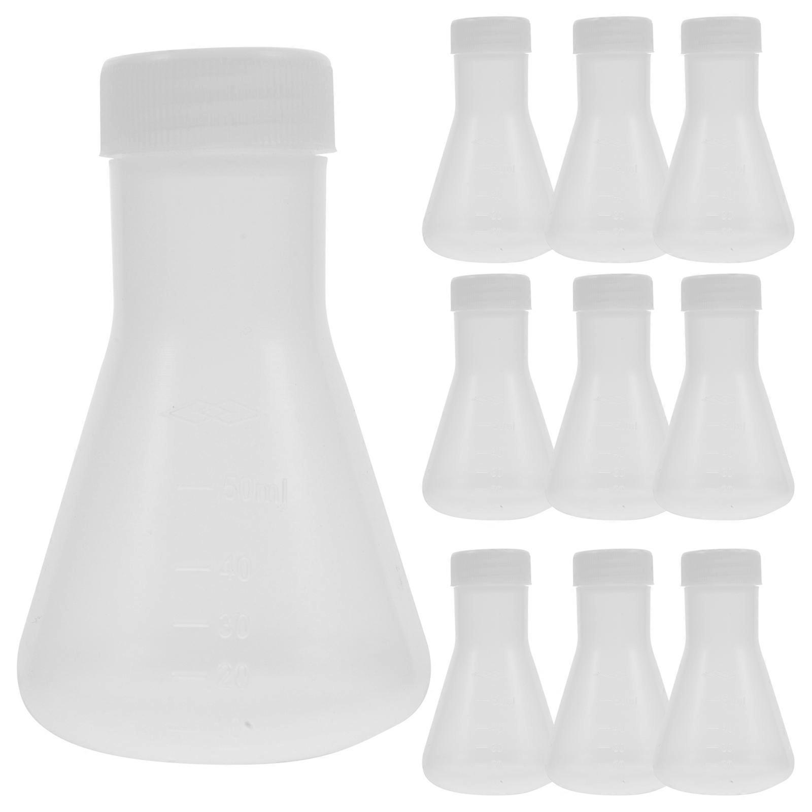 Transparent Plastic Flask with Lid for Education 10Pcs Professional Laboratory Flask