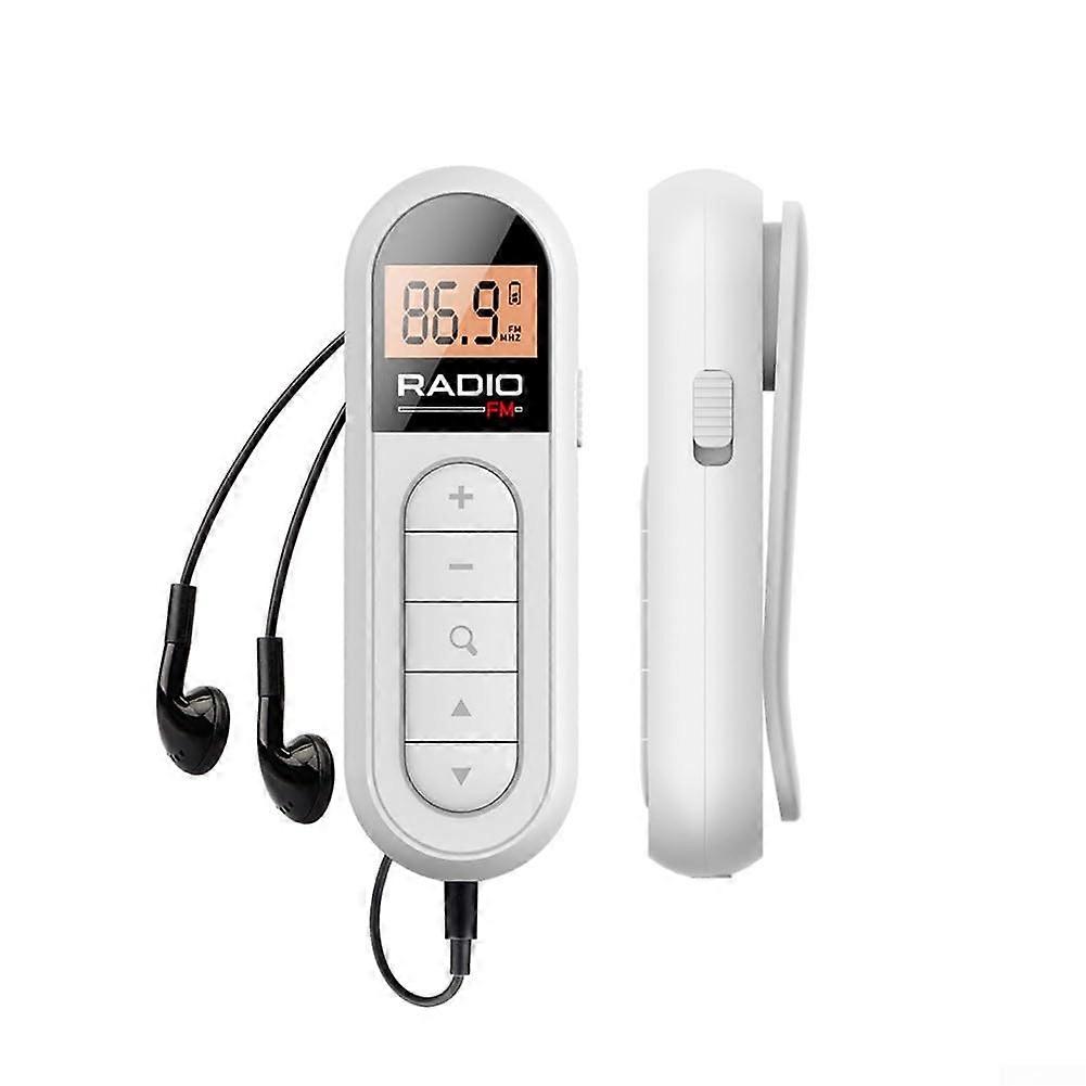 Portable Pocket Radio ClipOn Mini FM Receiver With Backlit LCD Display White Headphone For Sports Running Travel