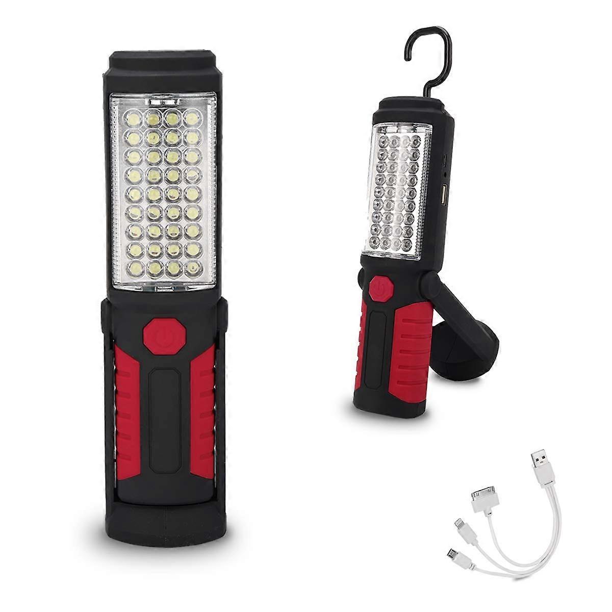 Rechargeable LED Magnetic Work Light with Hook, Waterproof USB Flashlight for Car  and Emergency (Red)