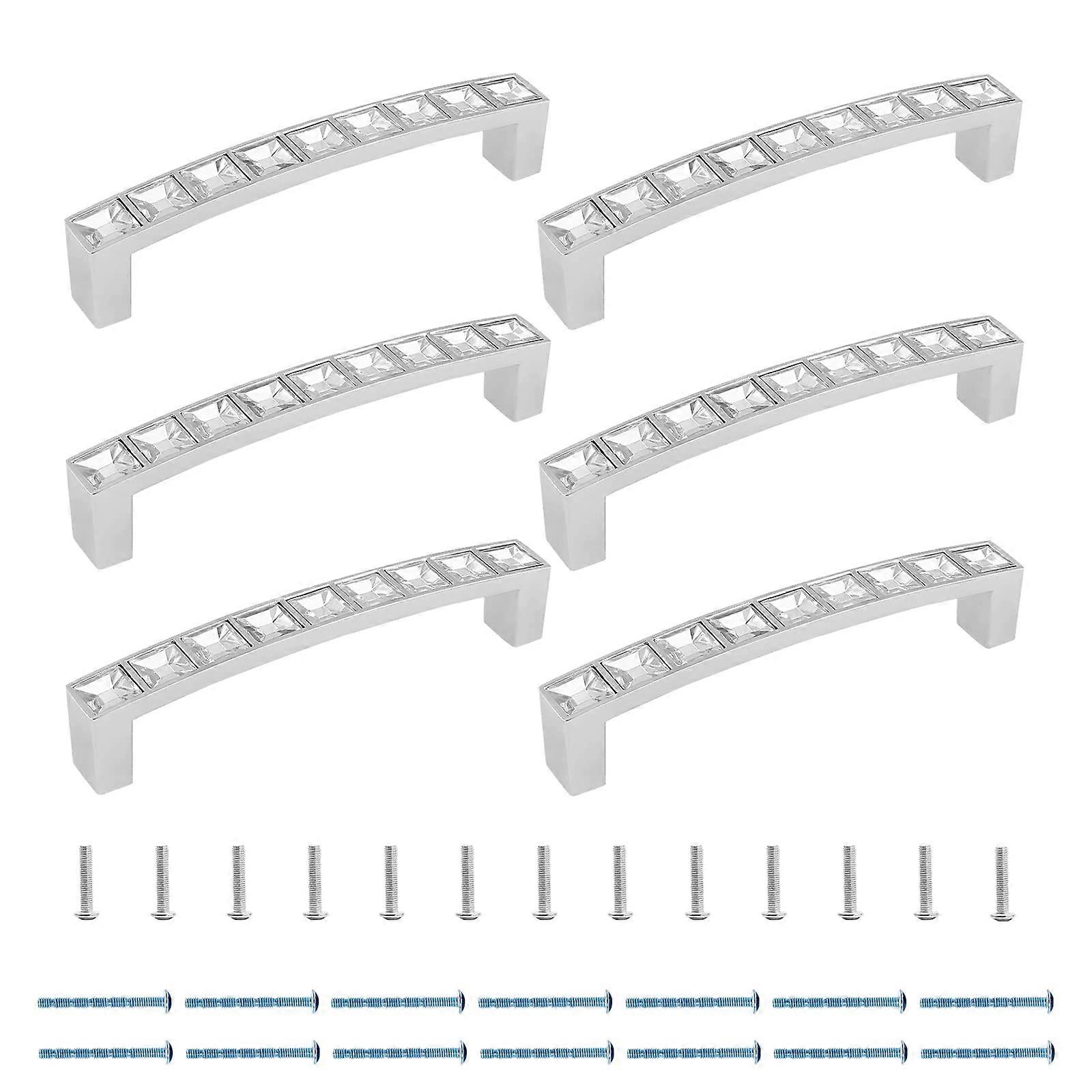 96mm Crystal Cabinet Handles with Sparkling Rhinestones, Silver Zinc Alloy Drawer Pulls, Pack of 6