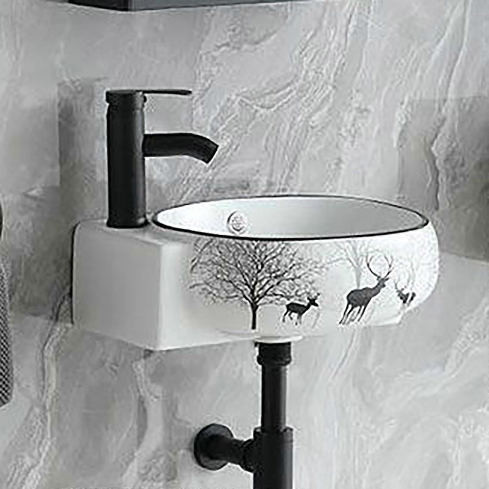 16' Small Corner Bathroom Vanity with Sink, Wall Mounted Ceramic Basin, SpaceSaving Black Design Ref:4185