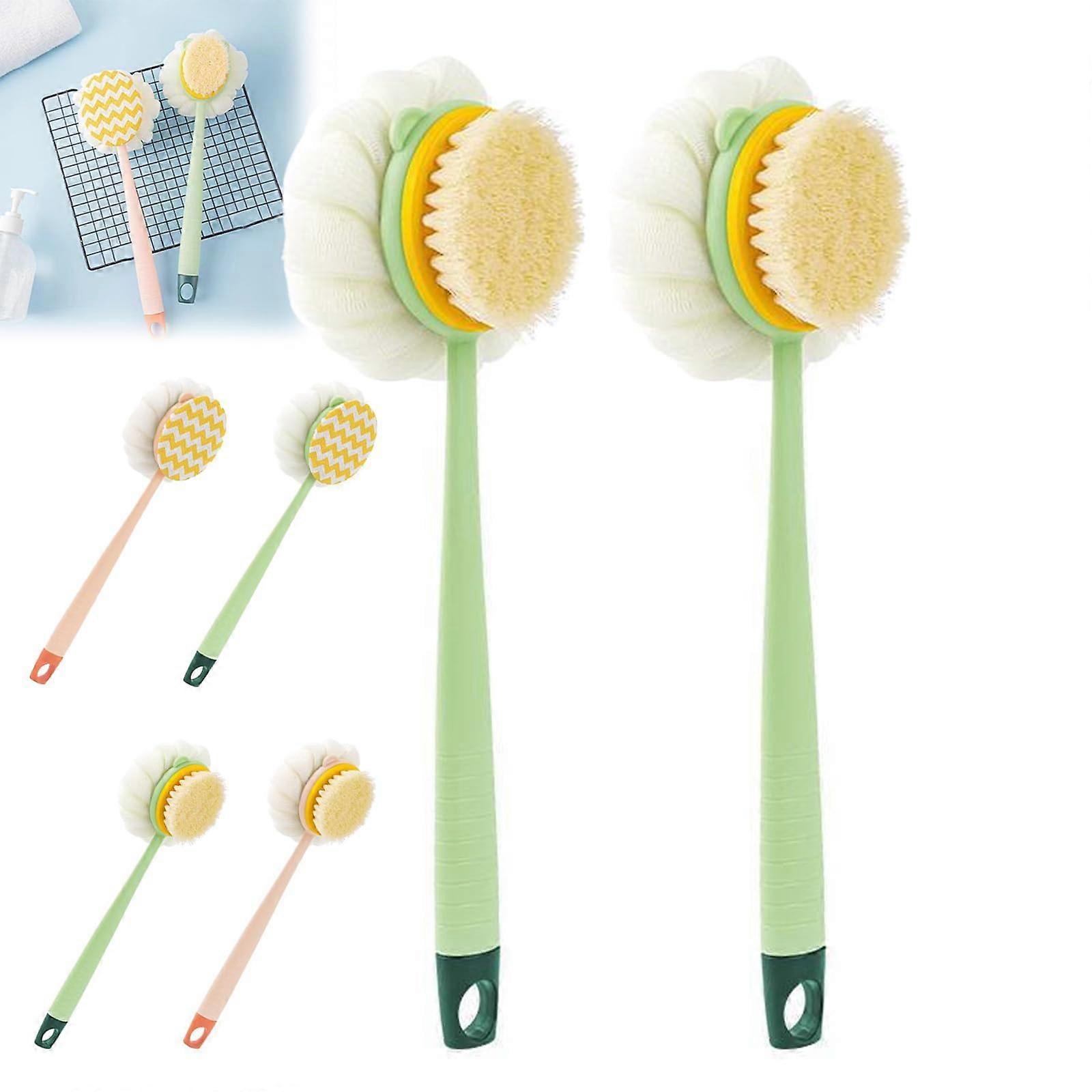2in1 Bath Brush and Back Scrubber with Extra Long Handle, Soft and Stiff Bristles, 2pcs