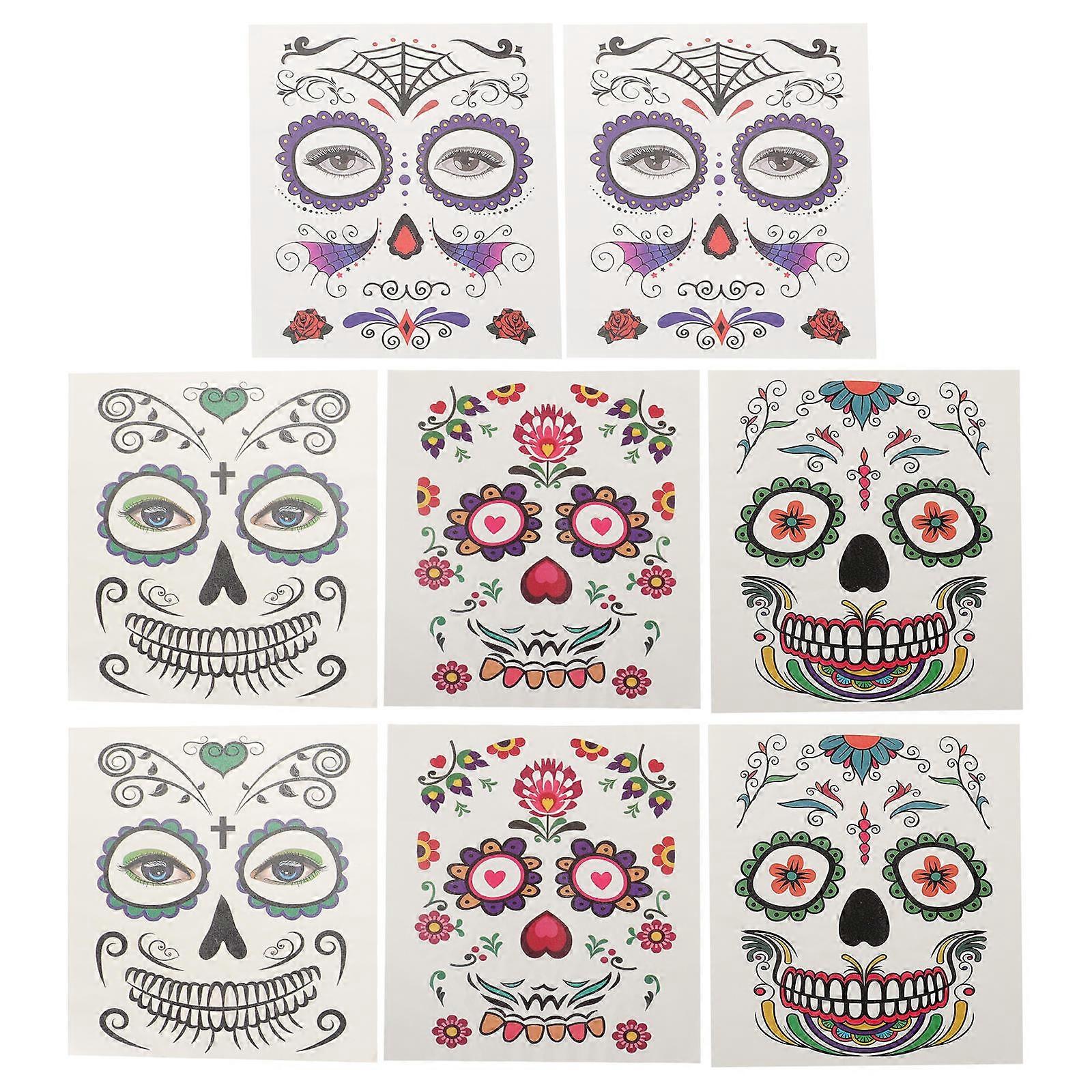 Temporary Facial Sticker Halloween Makeup Waterproof 8 Sheets Deco