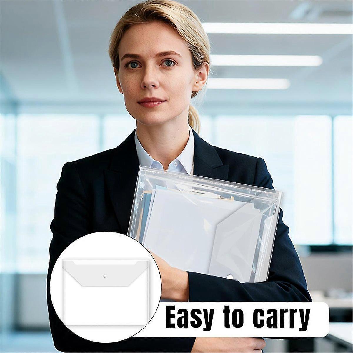 100 Pcs Clear Envelopes with Button Snap Closure, A4 Letter Plastic Envelope Folders for Documents