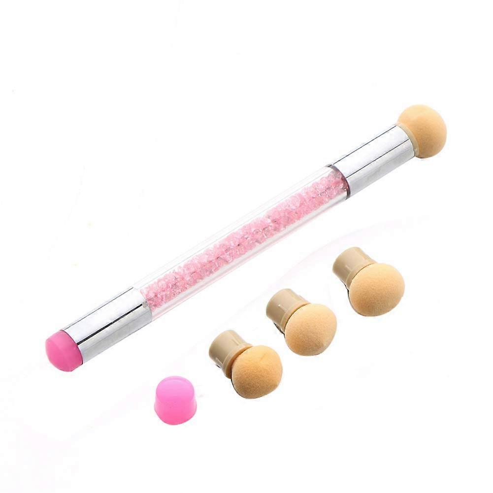 Nail Art Brush Double Head Gradient Tool with Silicone Sponge Tips and Rhinestone Handle Pink