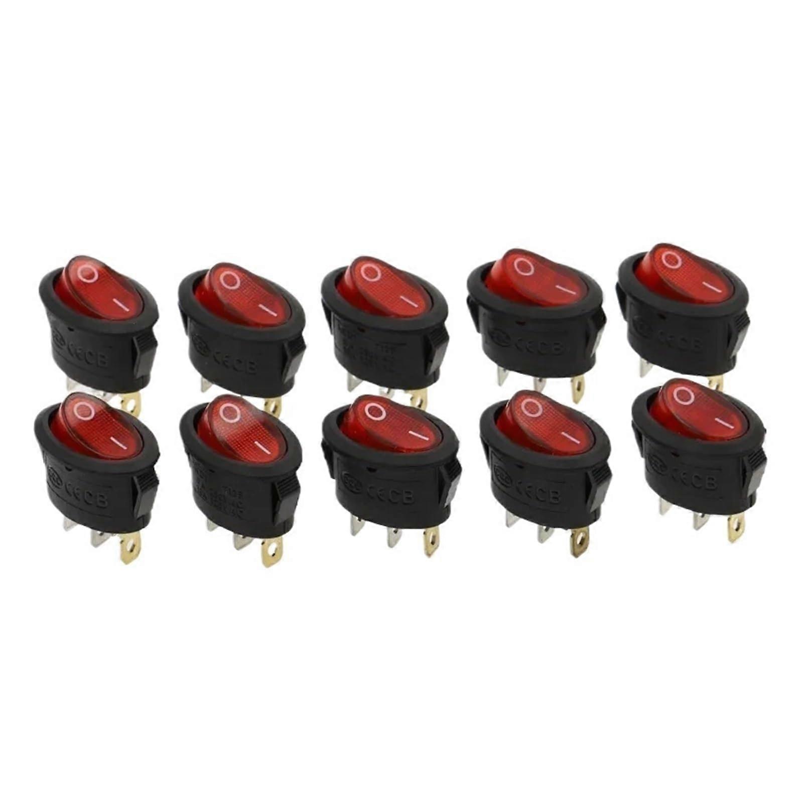 10Pcs ONOFFON LED Rocker Switch 250V 10A 6A KCD1 Oval Panel Mount with Red Light