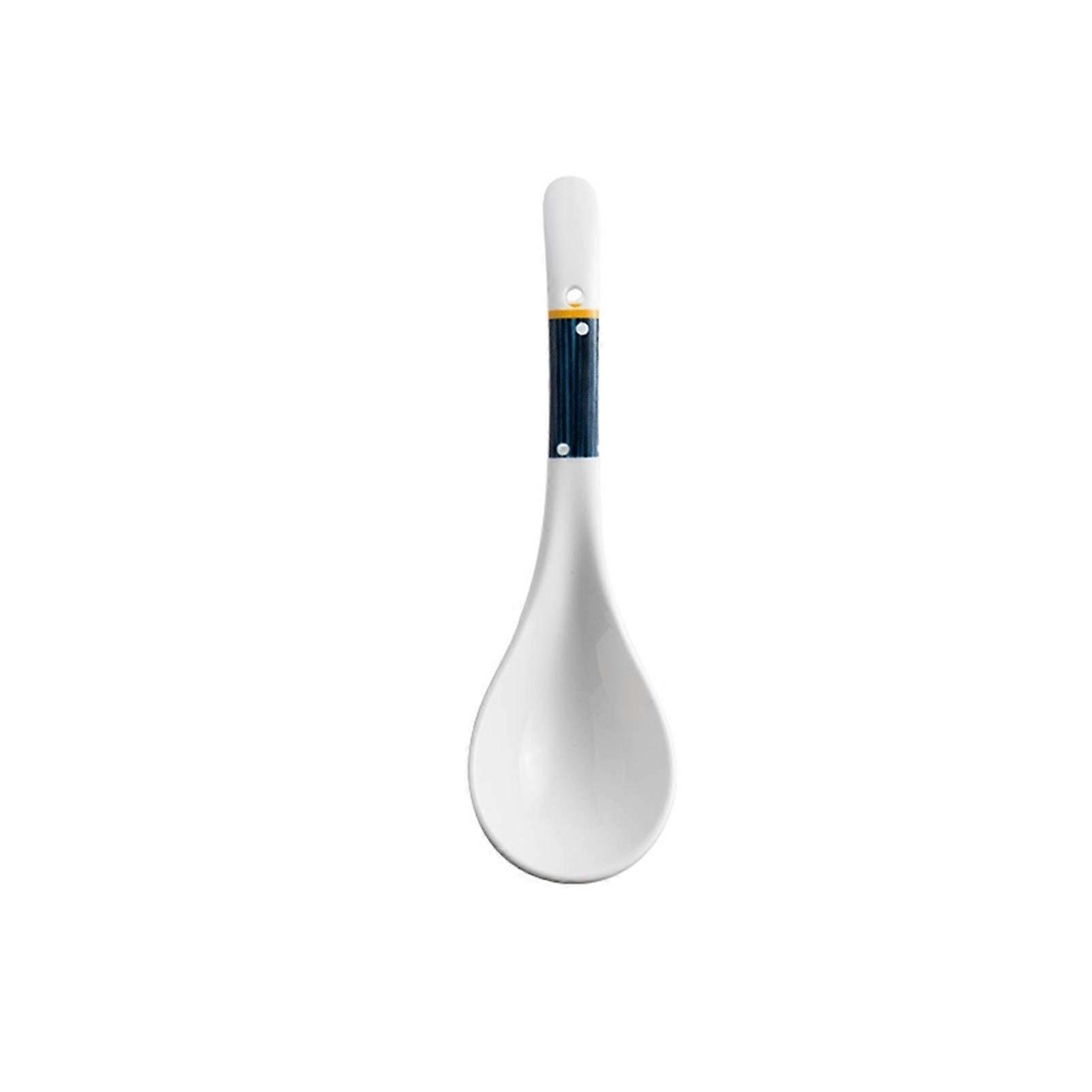 Ceramic Soup Spoon Set with Ergonomic Long Handle, Classic Blue Pattern, Microwave and Dishwasher Safe
