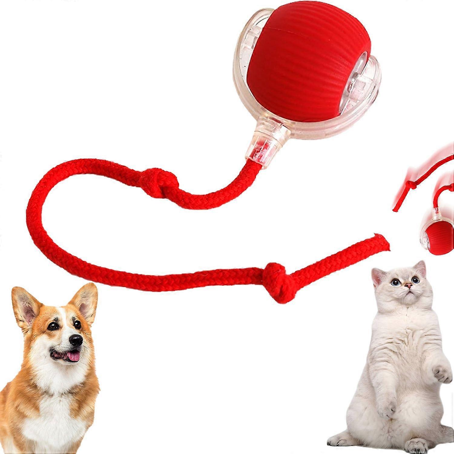 Interactive Pet Ball with Automatic Rolling Motion for Cats and Dogs, Boosts Activity, Red