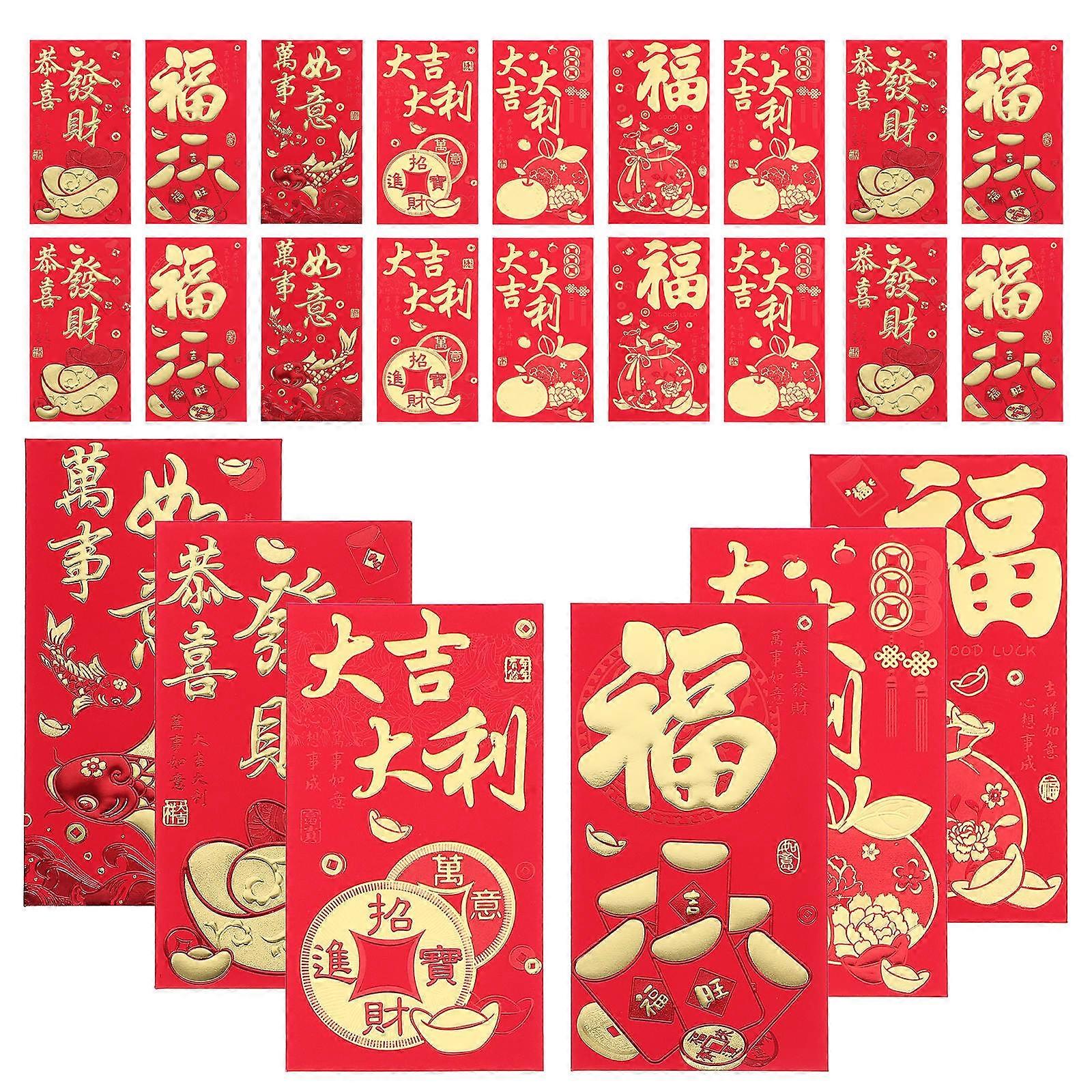Dragon Paper Red Packets Gift Container Chinese New Year Special Occasions Assorted Color Rectangular Style 30Pcs