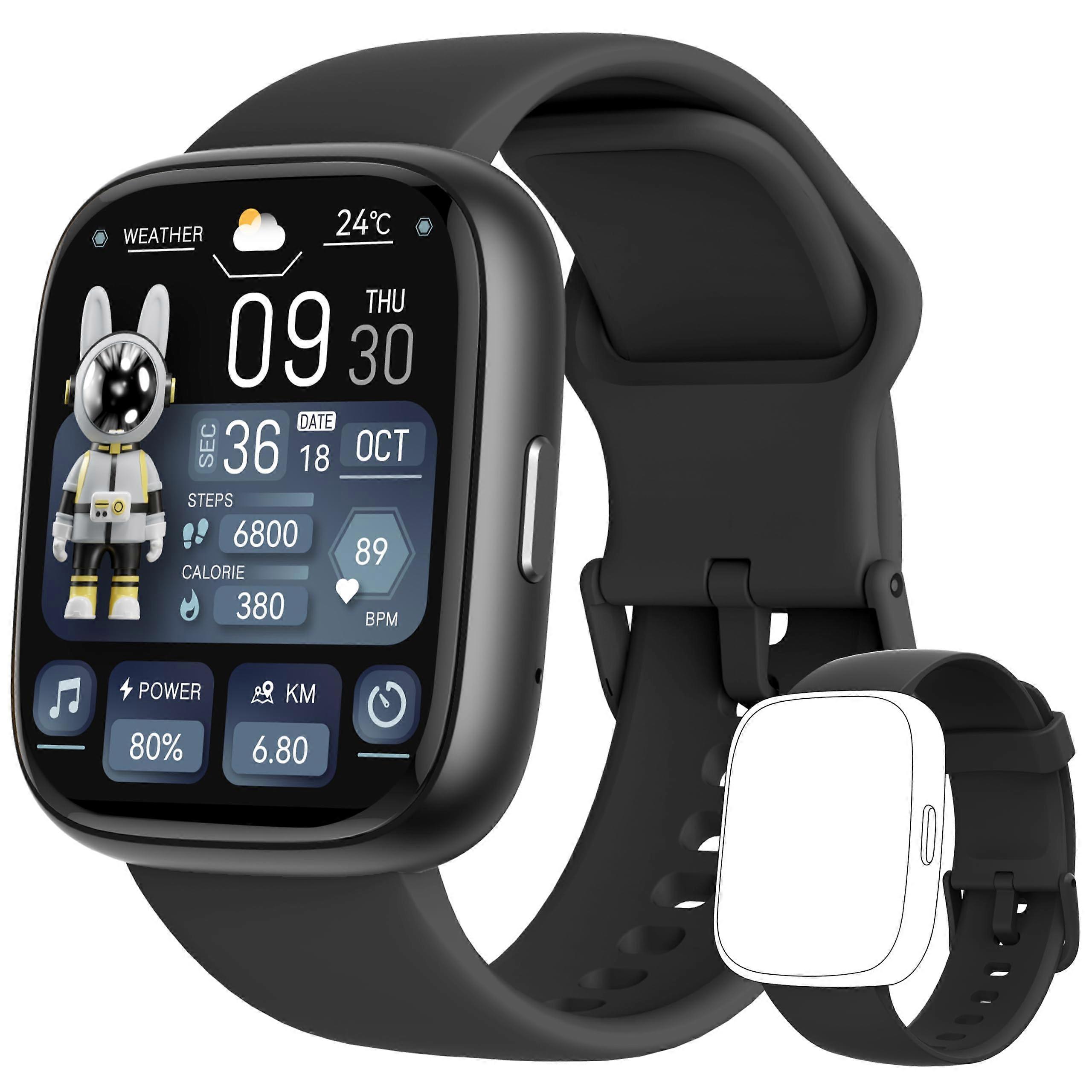 Smartwatch with Bluetooth Calling, IP68 Waterproof Fitness Tracker for Android iOS, 2 Straps