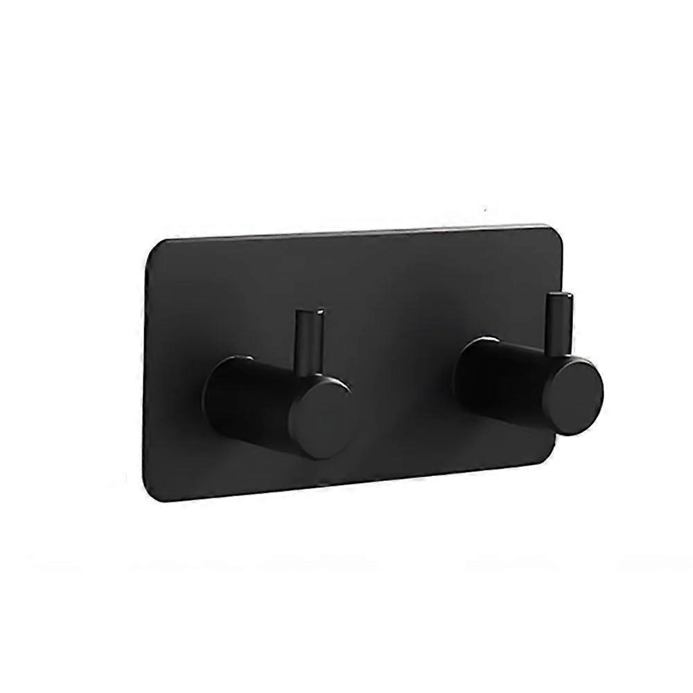 Bathroom Wall Hooks Black Stainless Steel Towel Rack RustResistant Adhesive Hanger 2 Hooks