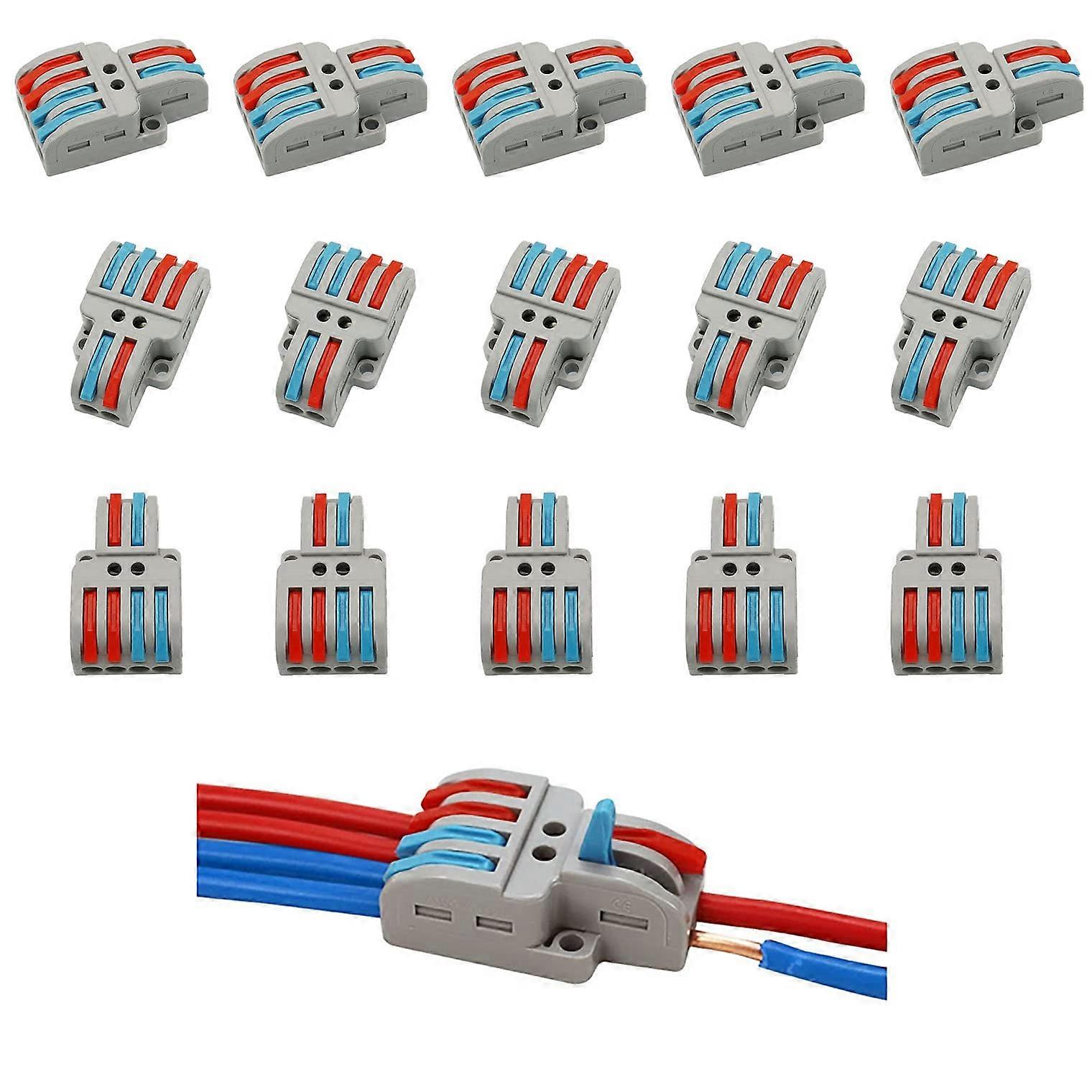 15 Pcs Splicing Wire Connectors Quick Reusable Lever Electrical Connectors 2 In 4 Out Copper