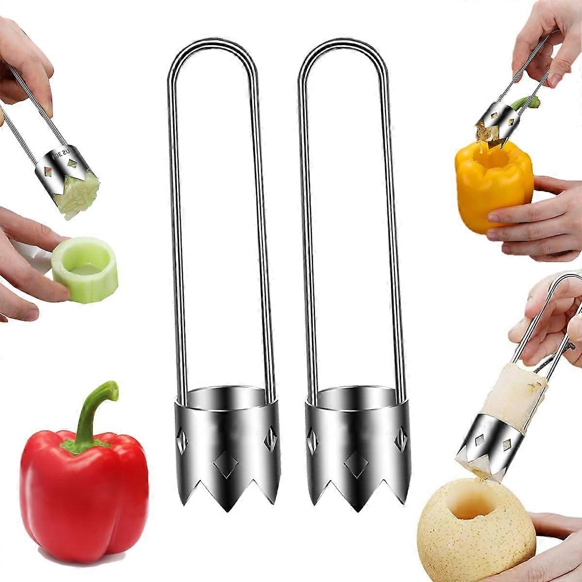Stainless Steel Vegetable Corer Set with Sharp Serrated Tip, Bell Pepper Seed Remover Tool 2 PCS