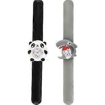 2 Pcs Kids Watch Slap Bracelet Watch with Cartoon- Silicone Watch Quartz Sports Wrist Band for Children Toys Unisex Slap Kids Watches