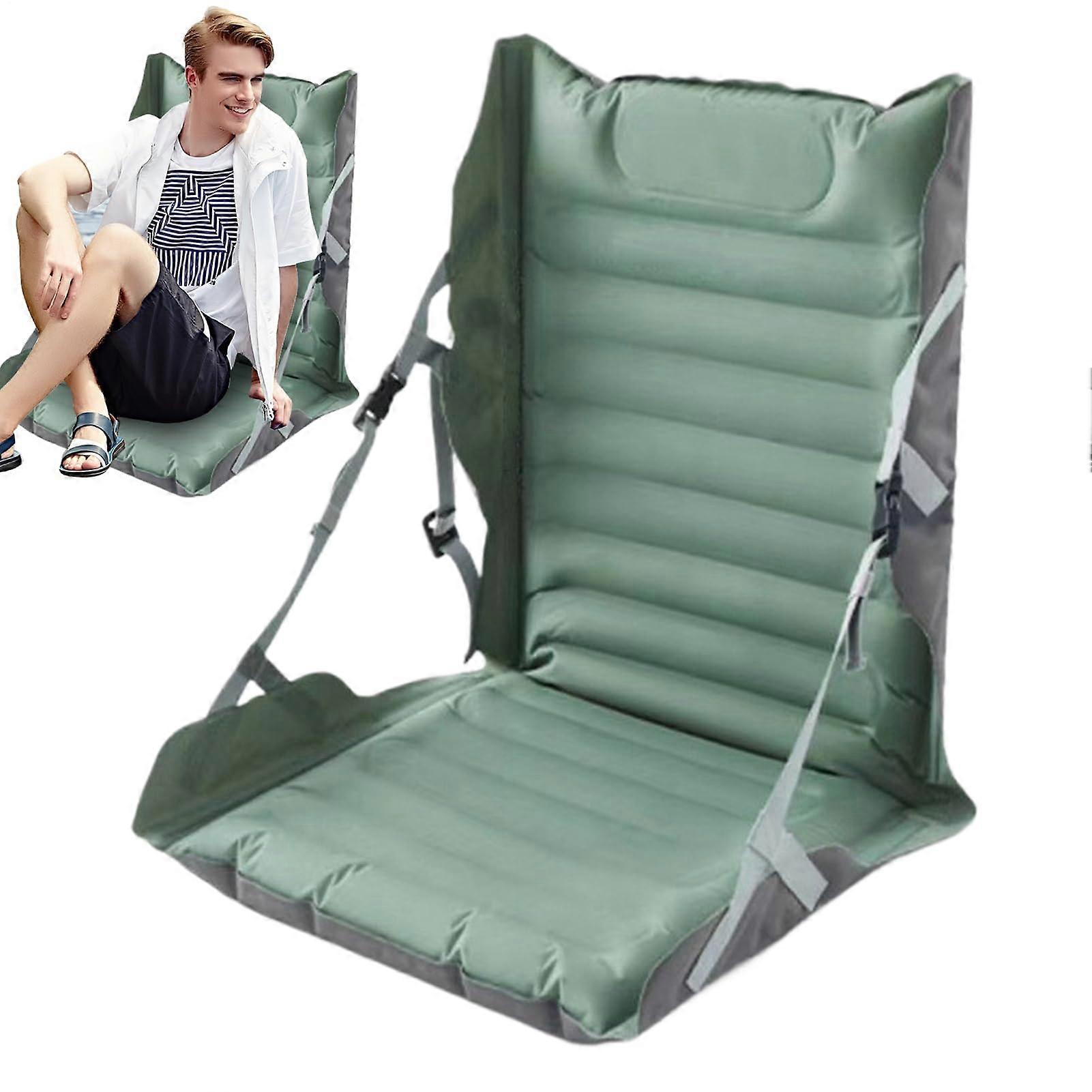 Inflatable Stadium Seat with Ergonomic Backrest, Foldable AntiSlip Cushion for Camping, Beach, Green