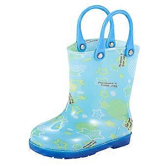 Regenlaarzen voor meisjes met cartoonprint, gesloten neus, niet waterdicht, met handvatten, veelzijdig, ideaal voor vakantie, school en feestjes, lichtblauw, 4-5 jaar