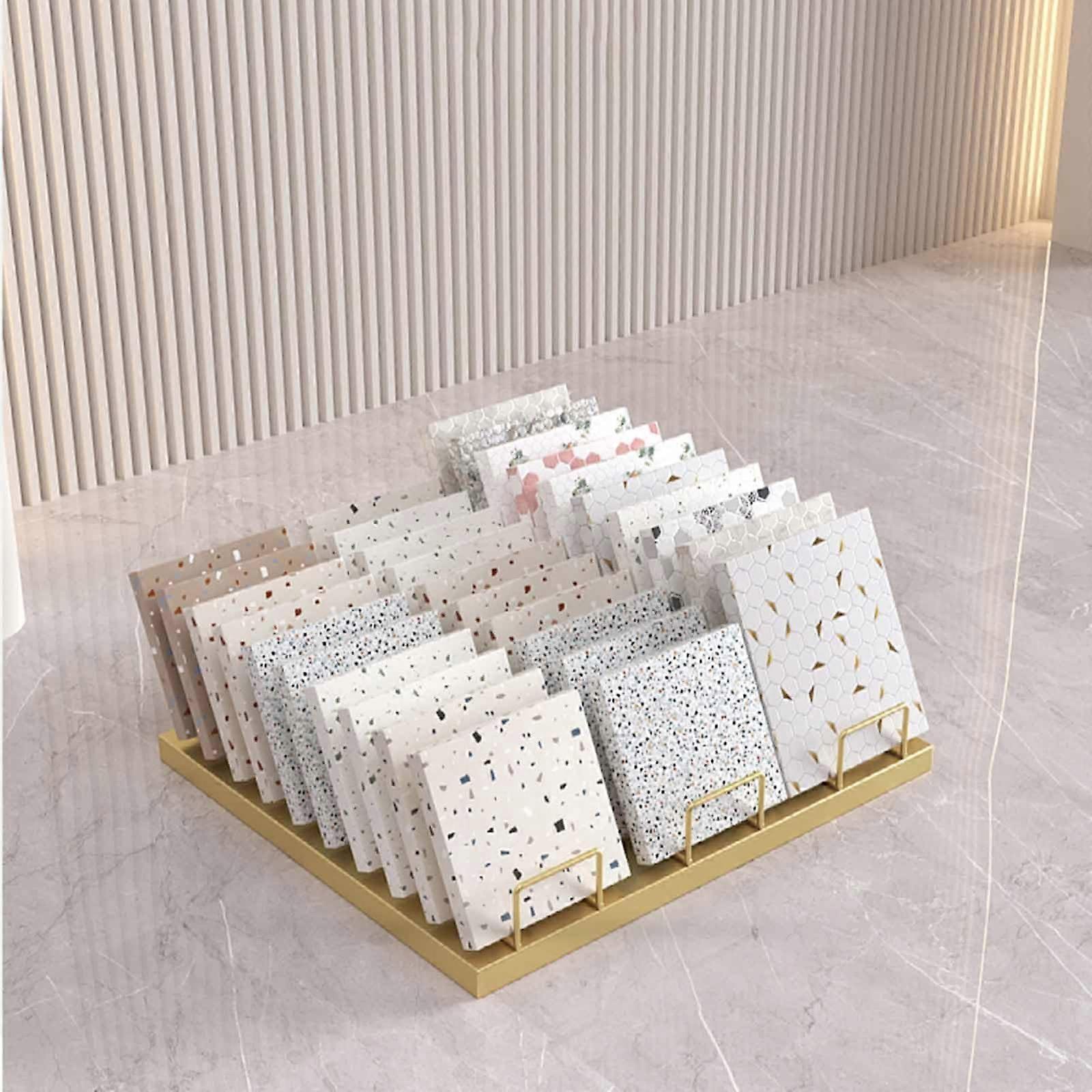 Large Capacity Gold Tile Sample Display Rack with Adjustable Quartz Stone Stand for Stores