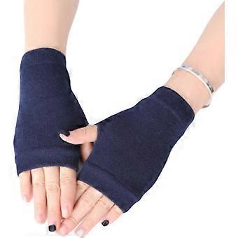 ehbn9 Unisex Baumwollstrickhandschuhe, fingerlos, einfarbig, dehnbar, mit Daumenloch, Marineblau